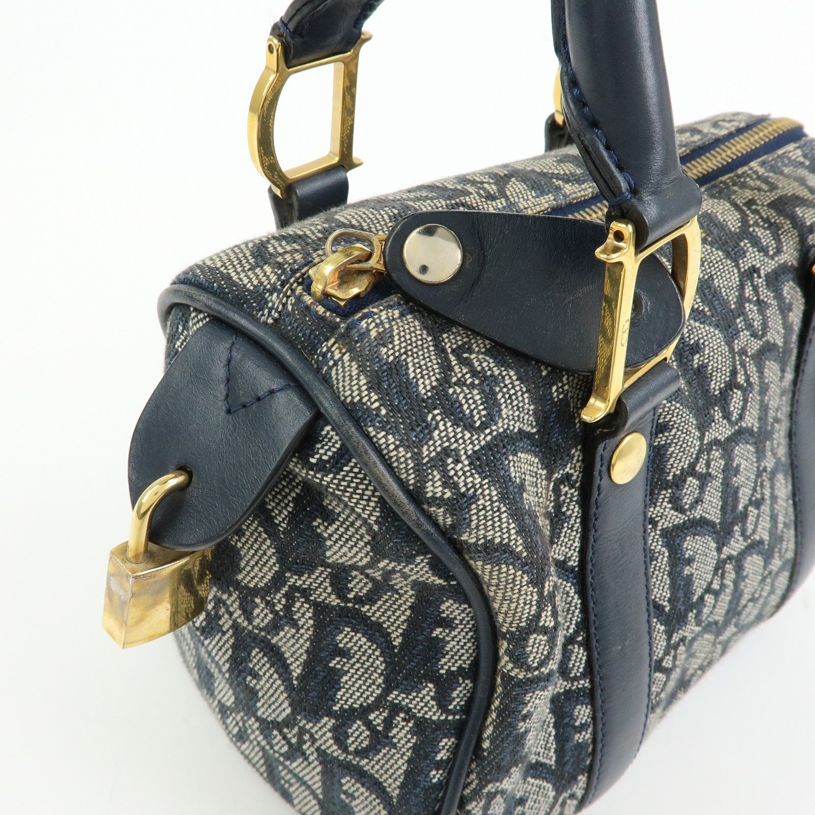 Christian Dior Trotter Jacguard Leather Mini Boston Bag Navy