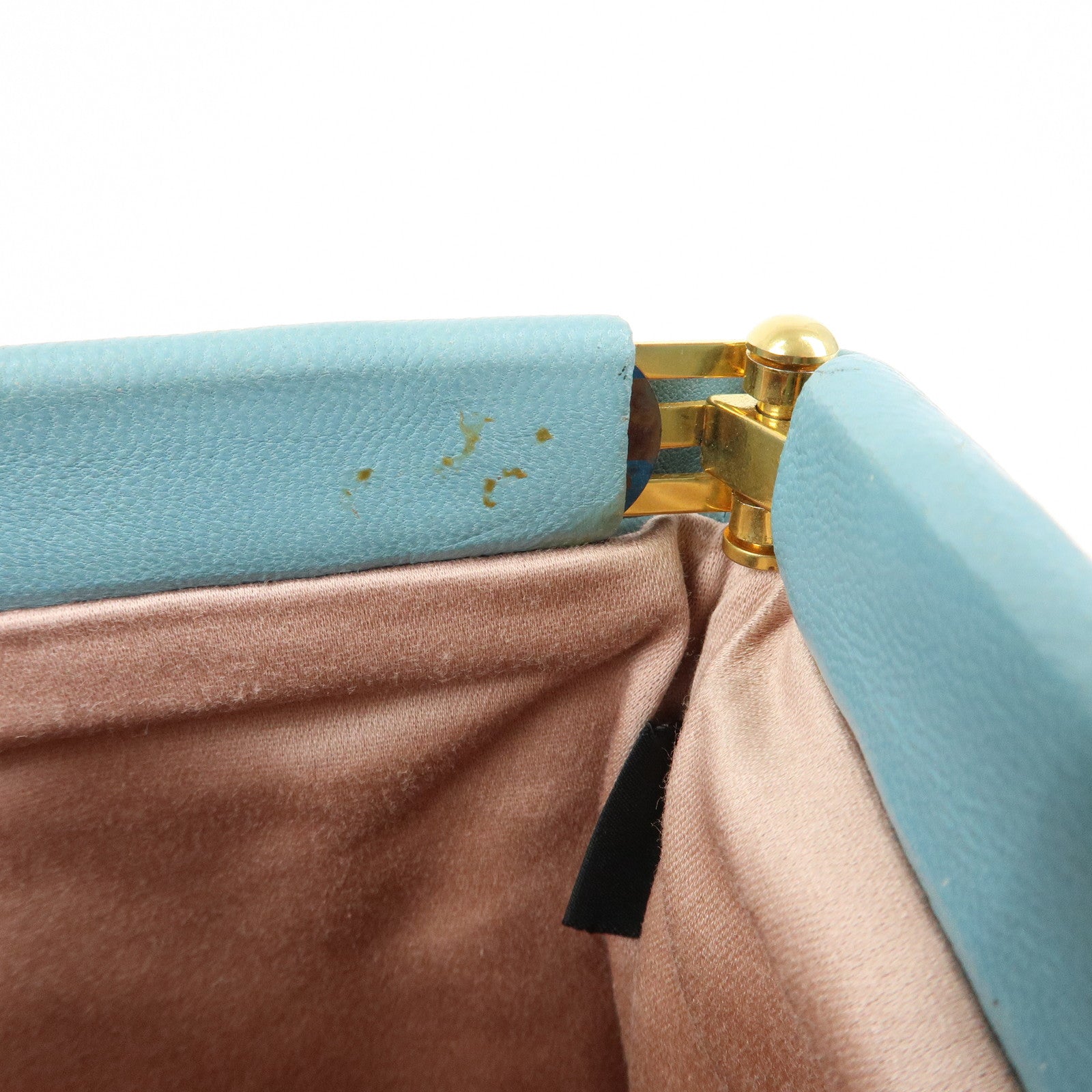 MIU MIU Logo Matelasse Nappa Leather Clutch Bag Light Blue 5N1573