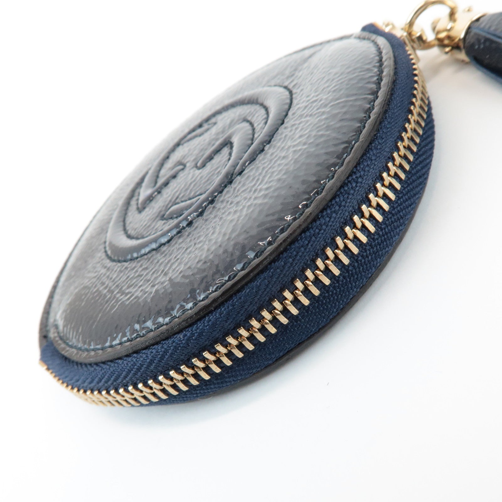 GUCCI Interlocking G Patent Leather Coin Case Navy 337946