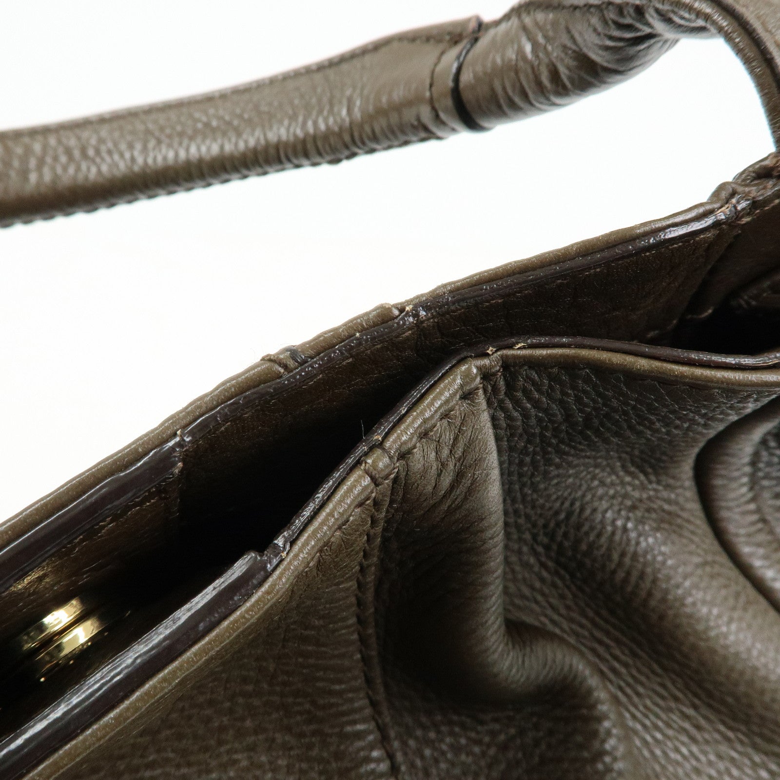 Ferragamo Gancini Calf Leather Hand Bag Shoulder Bag Khaki