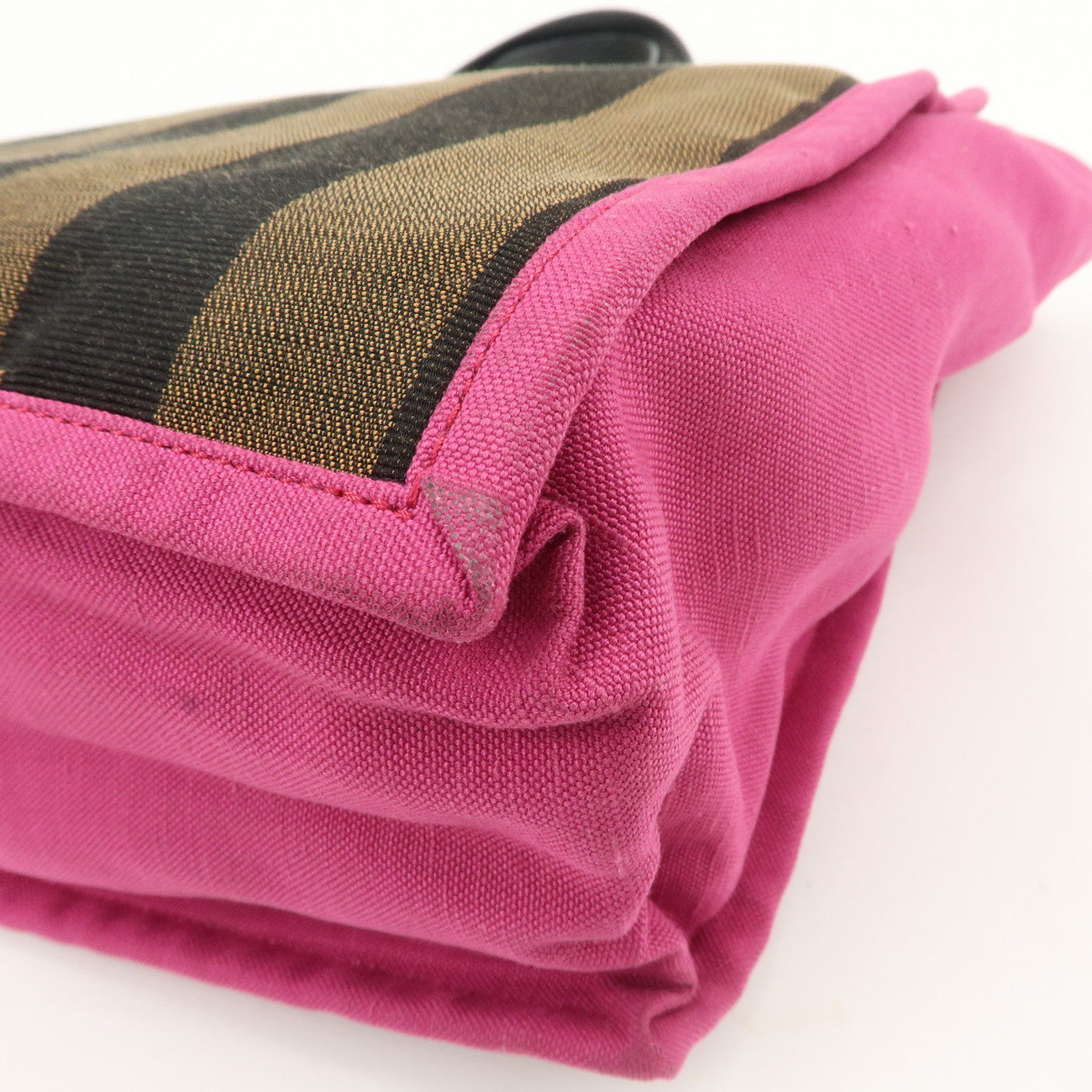 FENDI Pequin Canvas Leather Tote Bag Hand Bag Brown Pink 8BH252