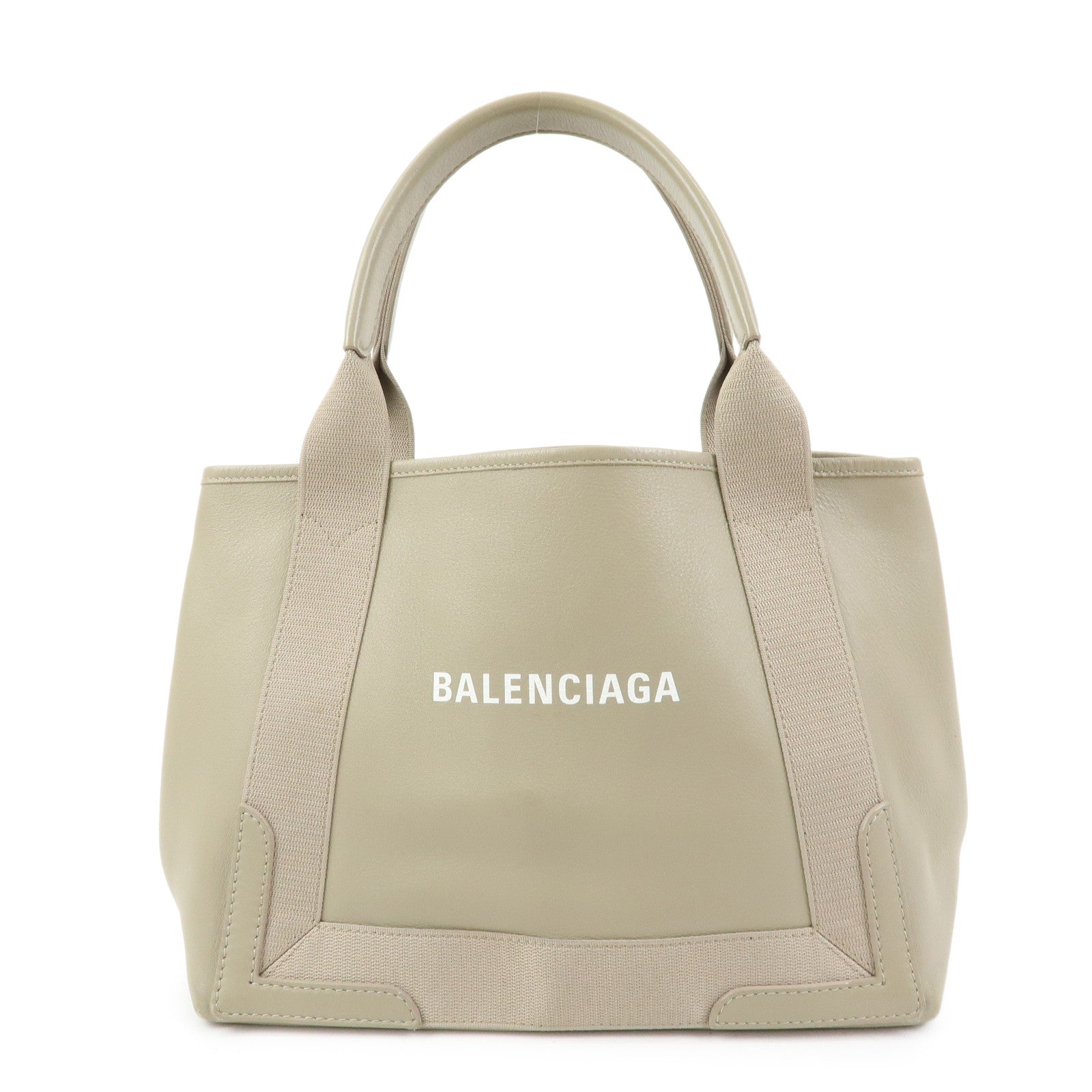 BALENCIAGA Navy Cabas Leather Small Tote Bag Beige 339933