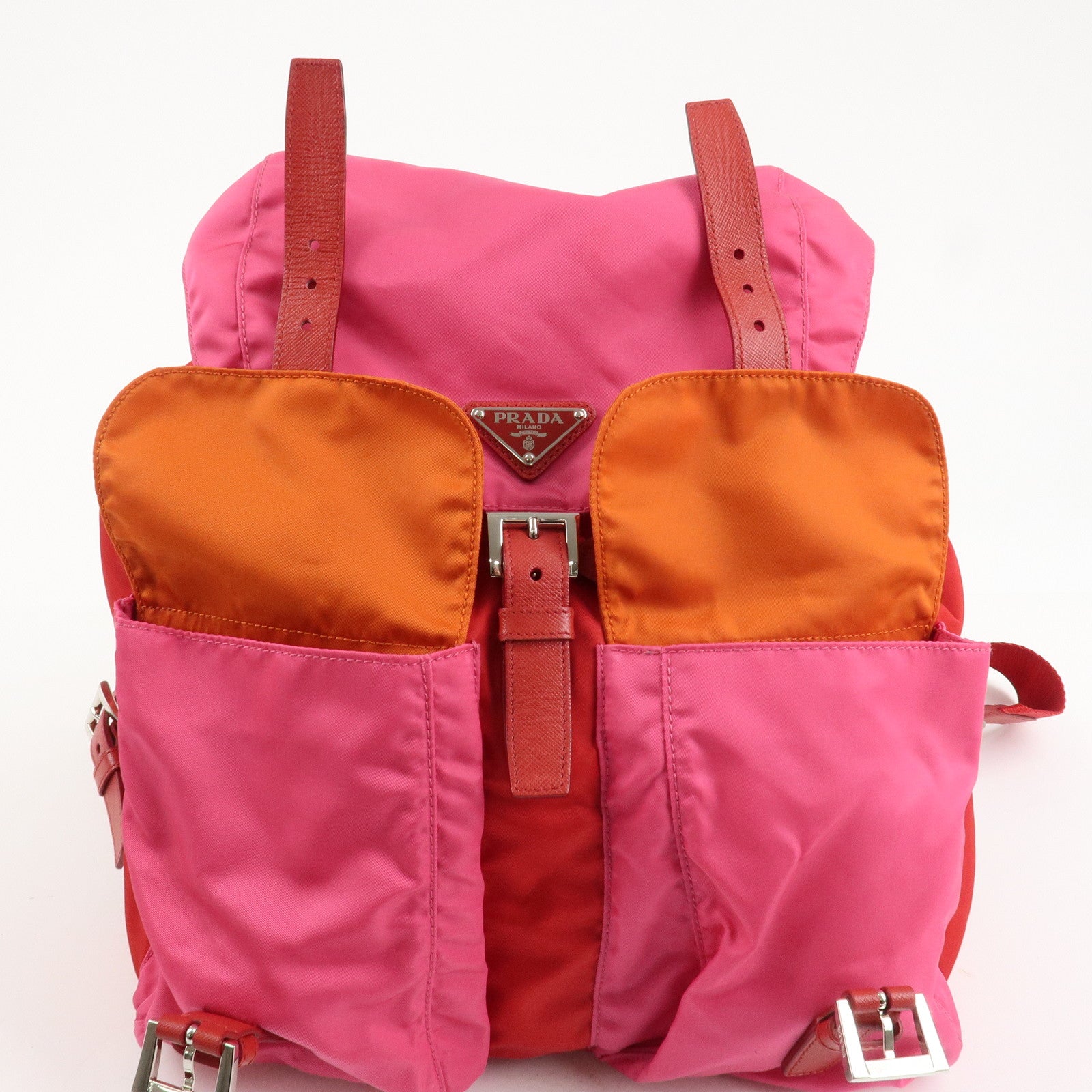 PRADA Triangle Logo Nylon Leather Backpack Ruck Sack Pink B6677 Used