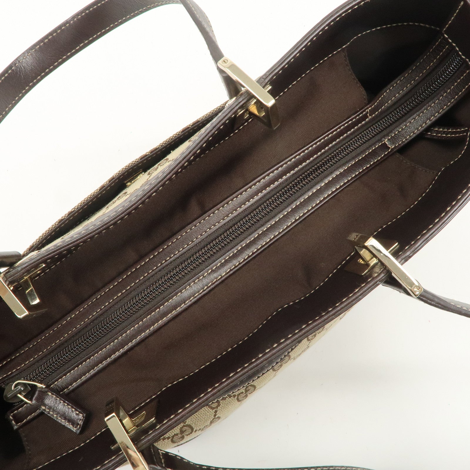 GUCCI GG Canvas Leather Tote Bag Hand Bag Brown Beige 145993