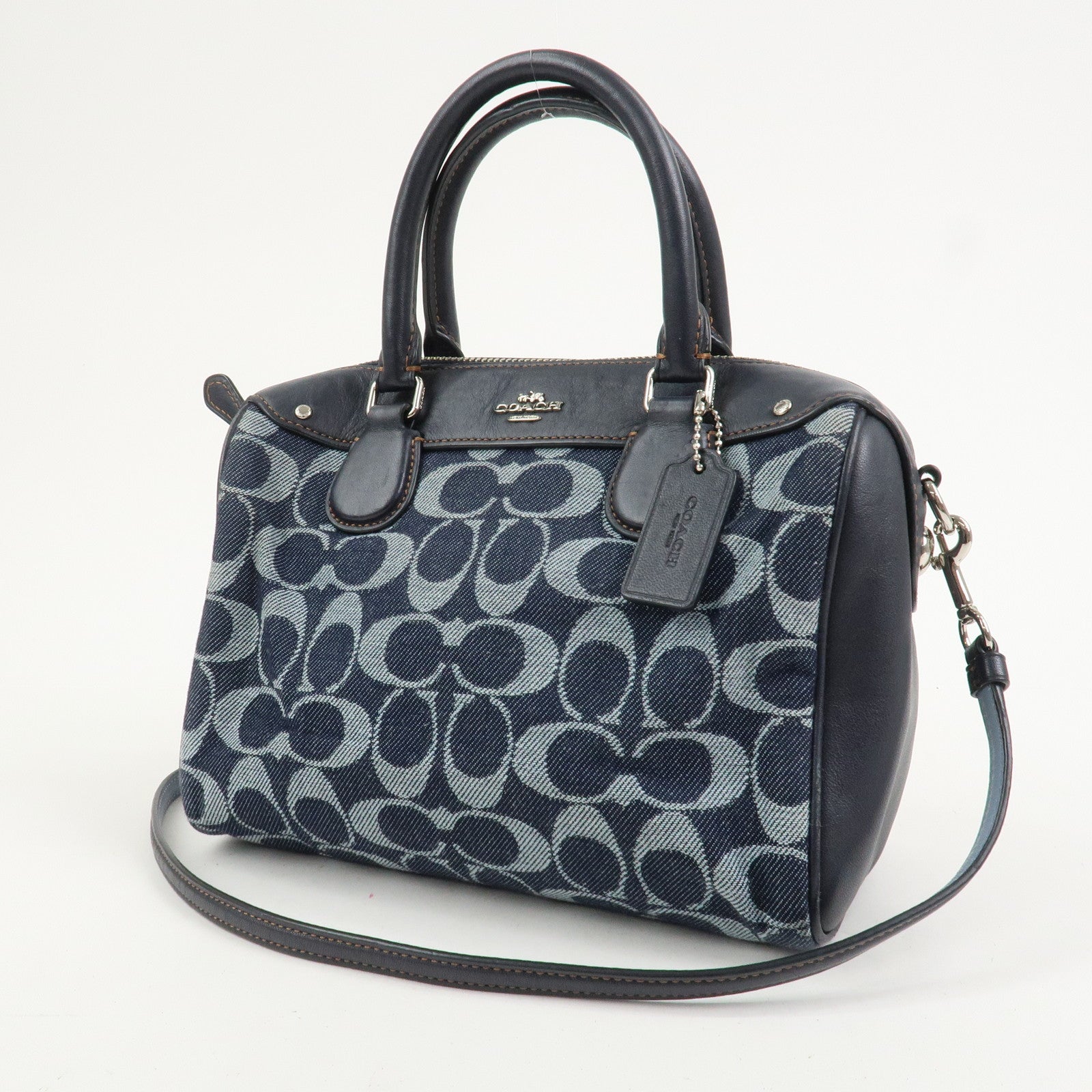 COACH Signature Denim Leather 2Way Bag Shoulder Bag Hand Bag