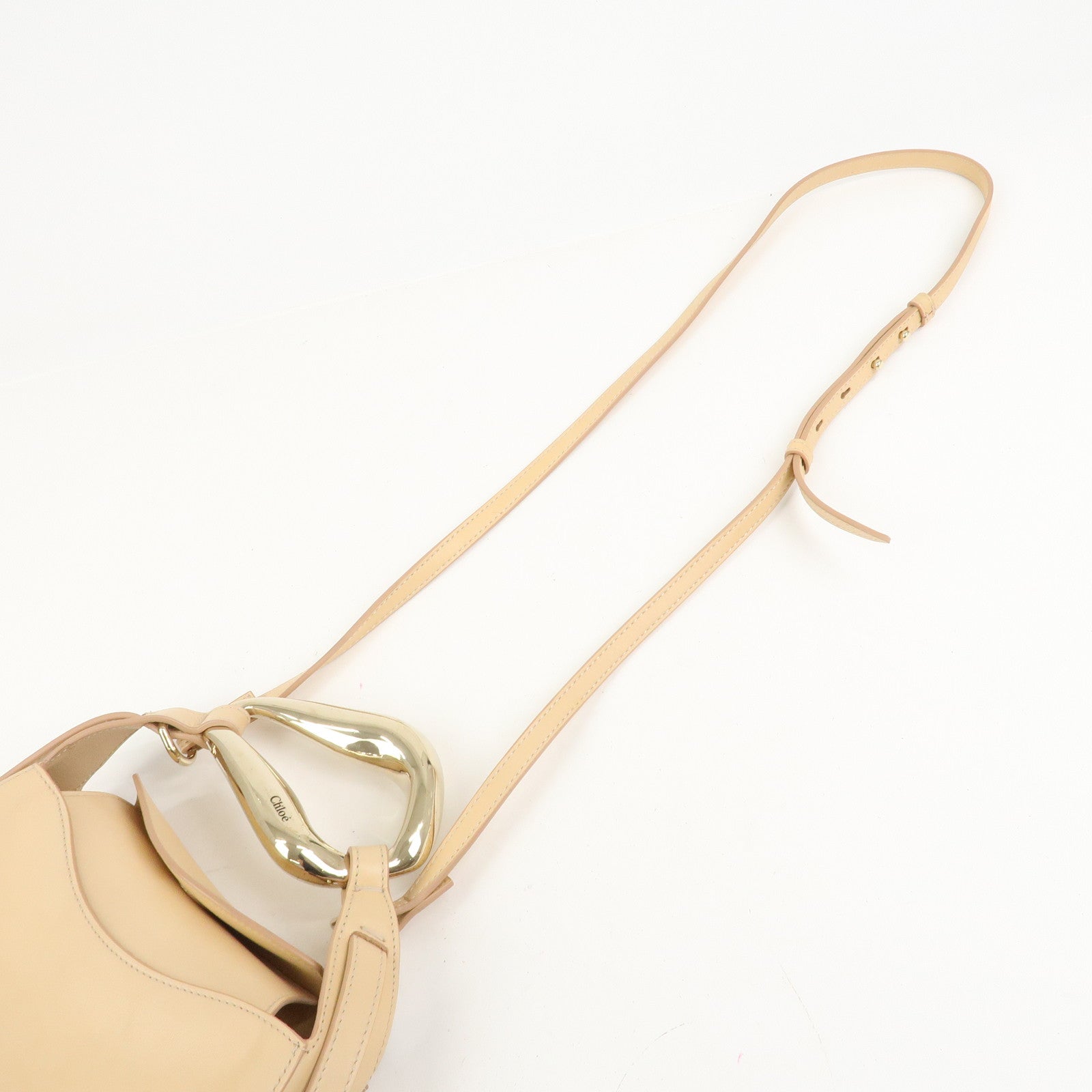 Chloe Kiss Logo Leather 2way Bag Hand Bag Shoulder Bag Beige