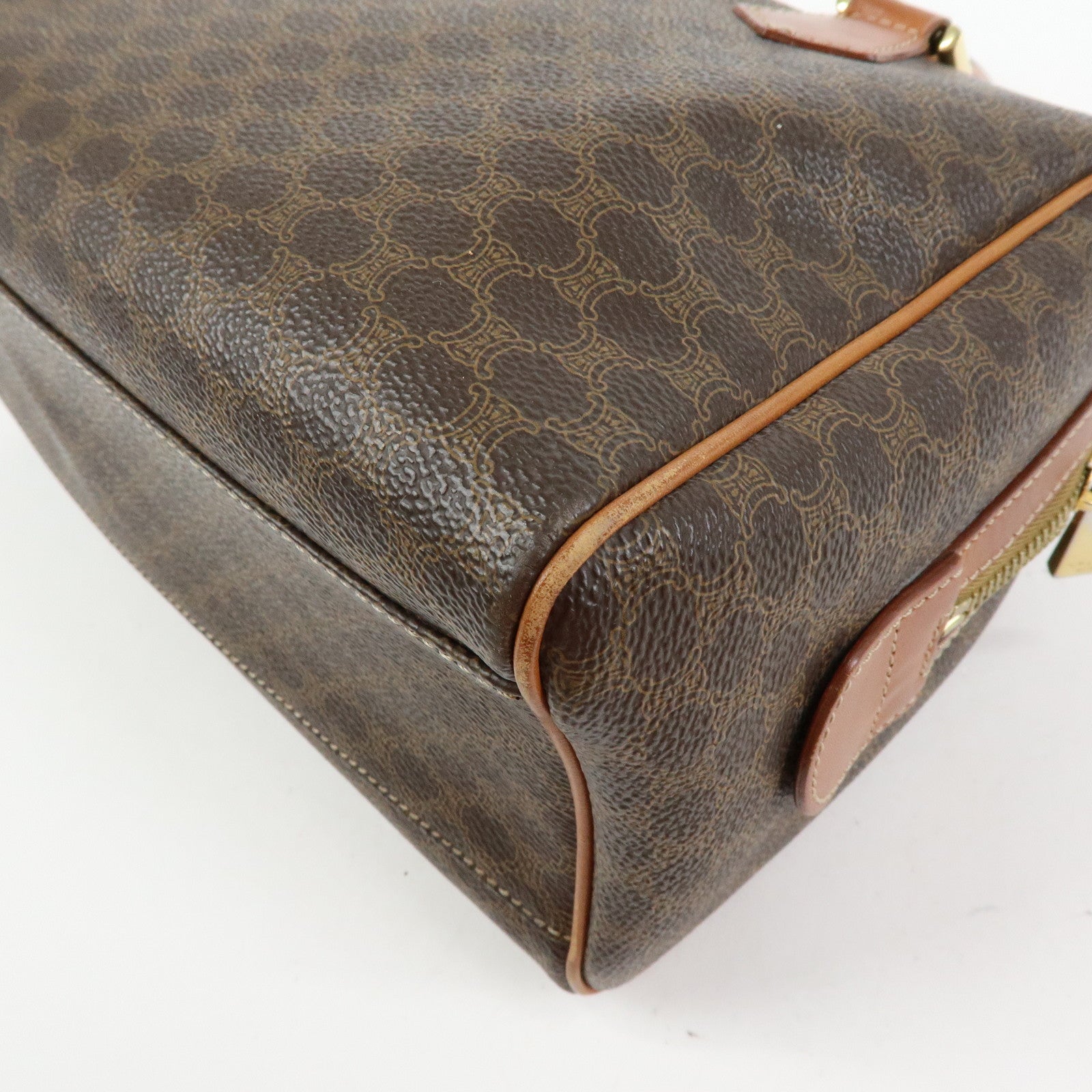 CELINE Macadam PVC Leather Boston Bag Hand Bag Brown