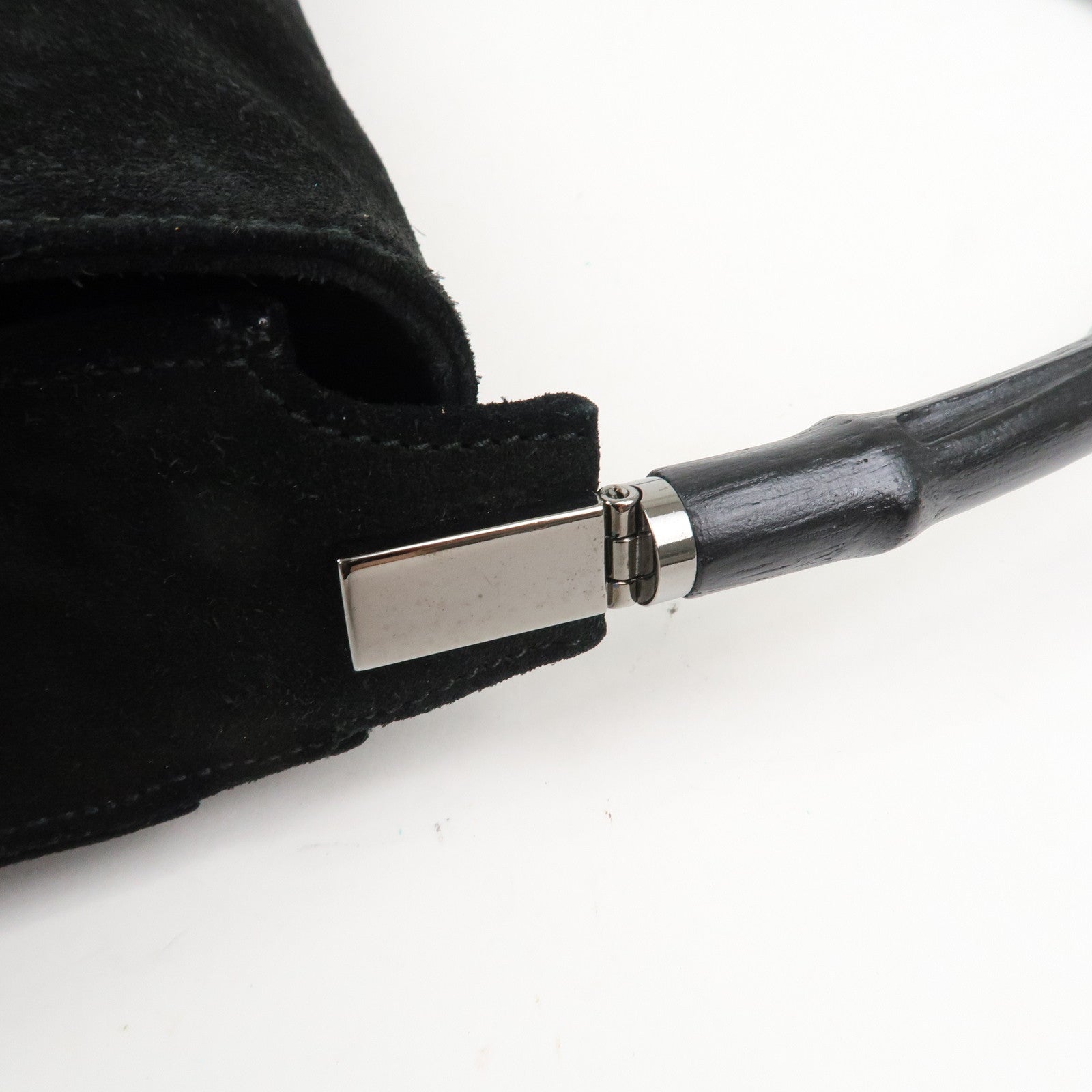GUCCI Bamboo Suede Shoulder Bag Hand Bag Black 001・3239