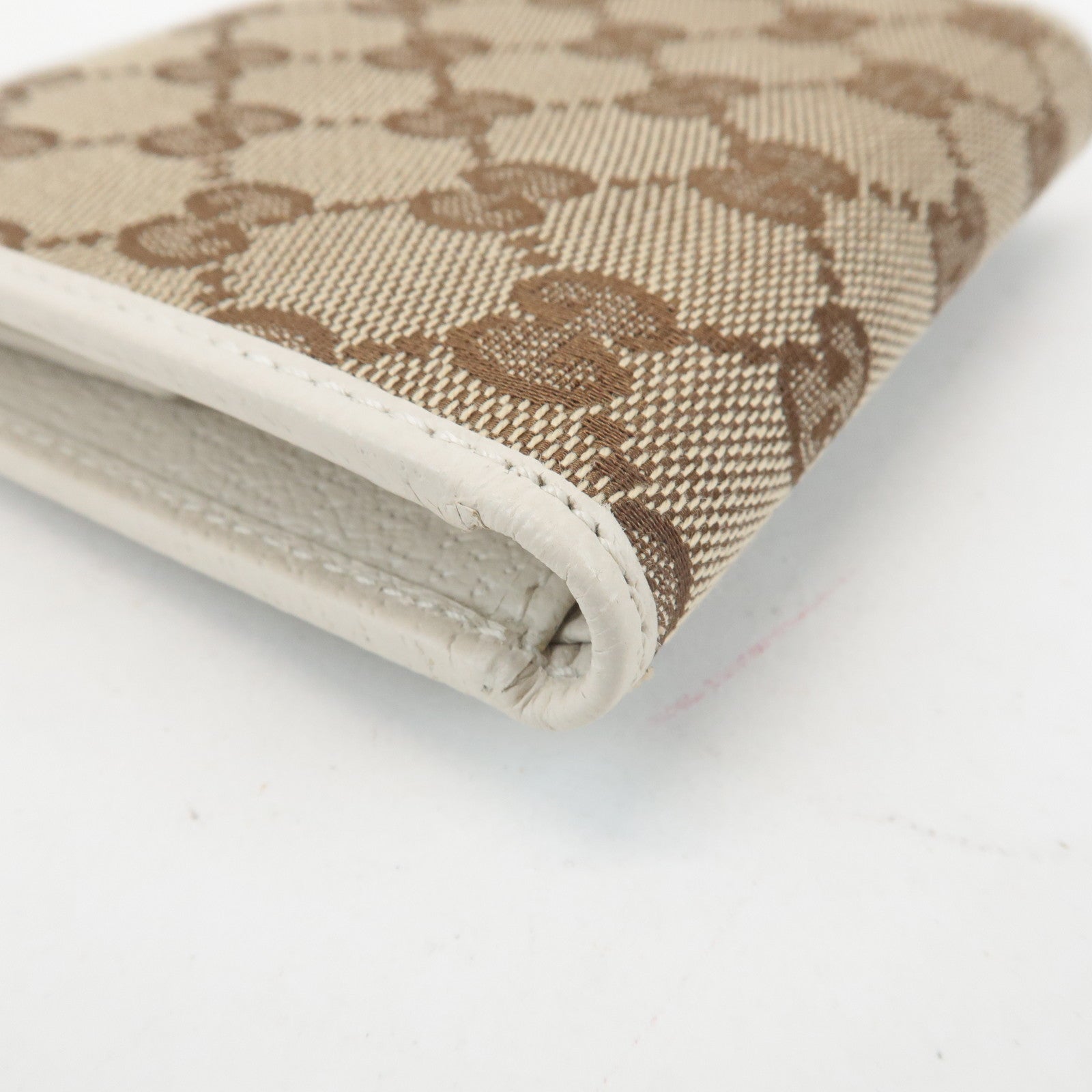 GUCCI Sherry GG Canvas Leather Bi-fold Wallet Beige Ivory 181669 Used