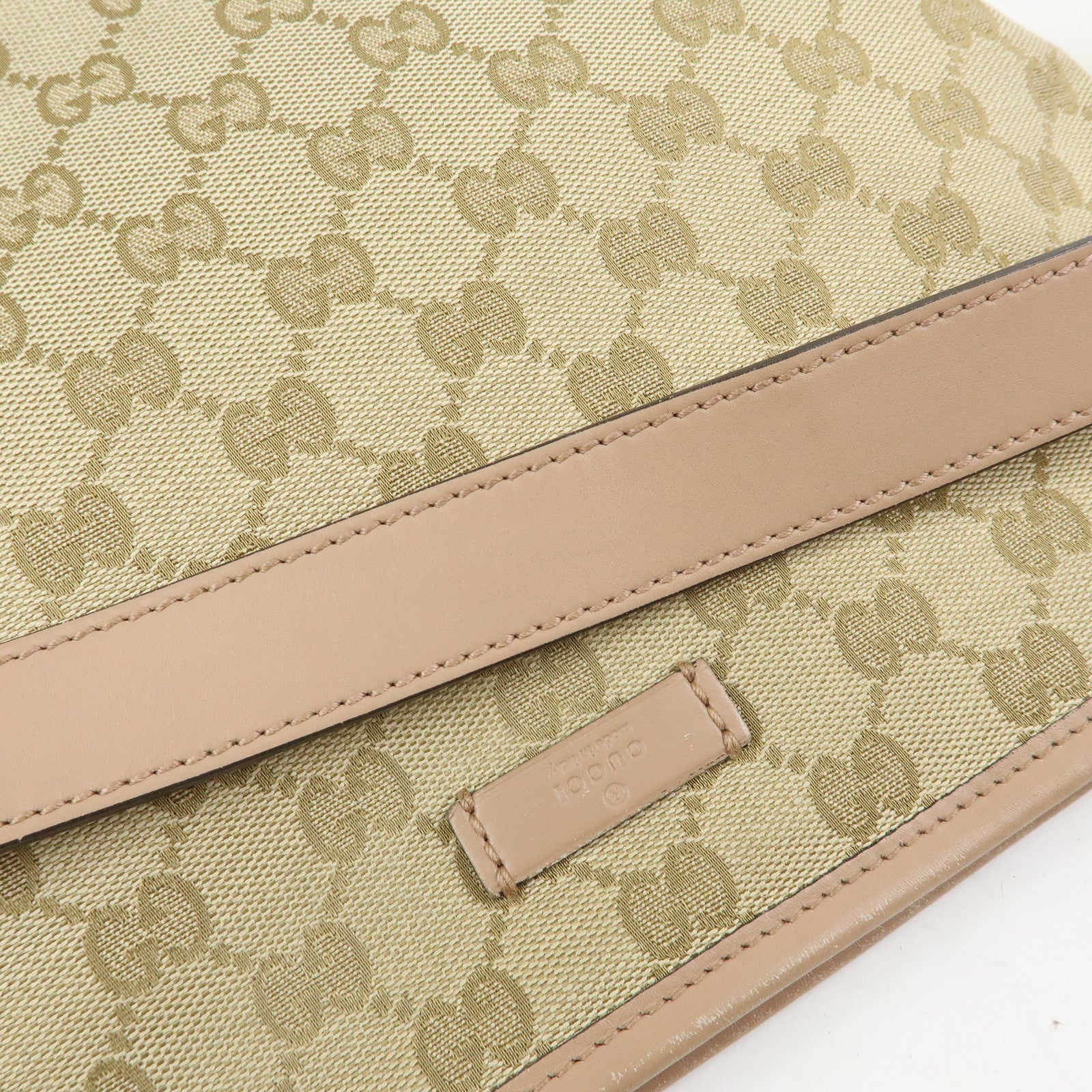 GUCCI GG Canvas Leather Shoulder Crossbody Bag Beige Pink 388924