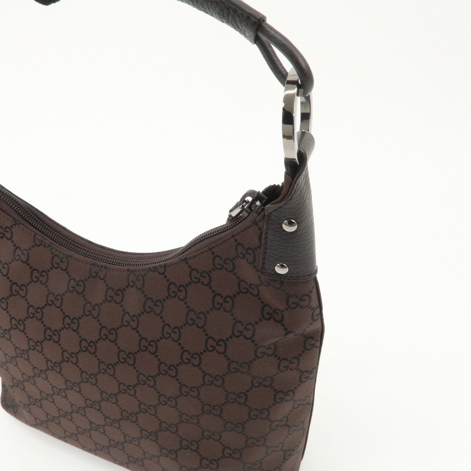 GUCCI GG Nylon Leather Shoulder Bag Hand Bag Brown 179776