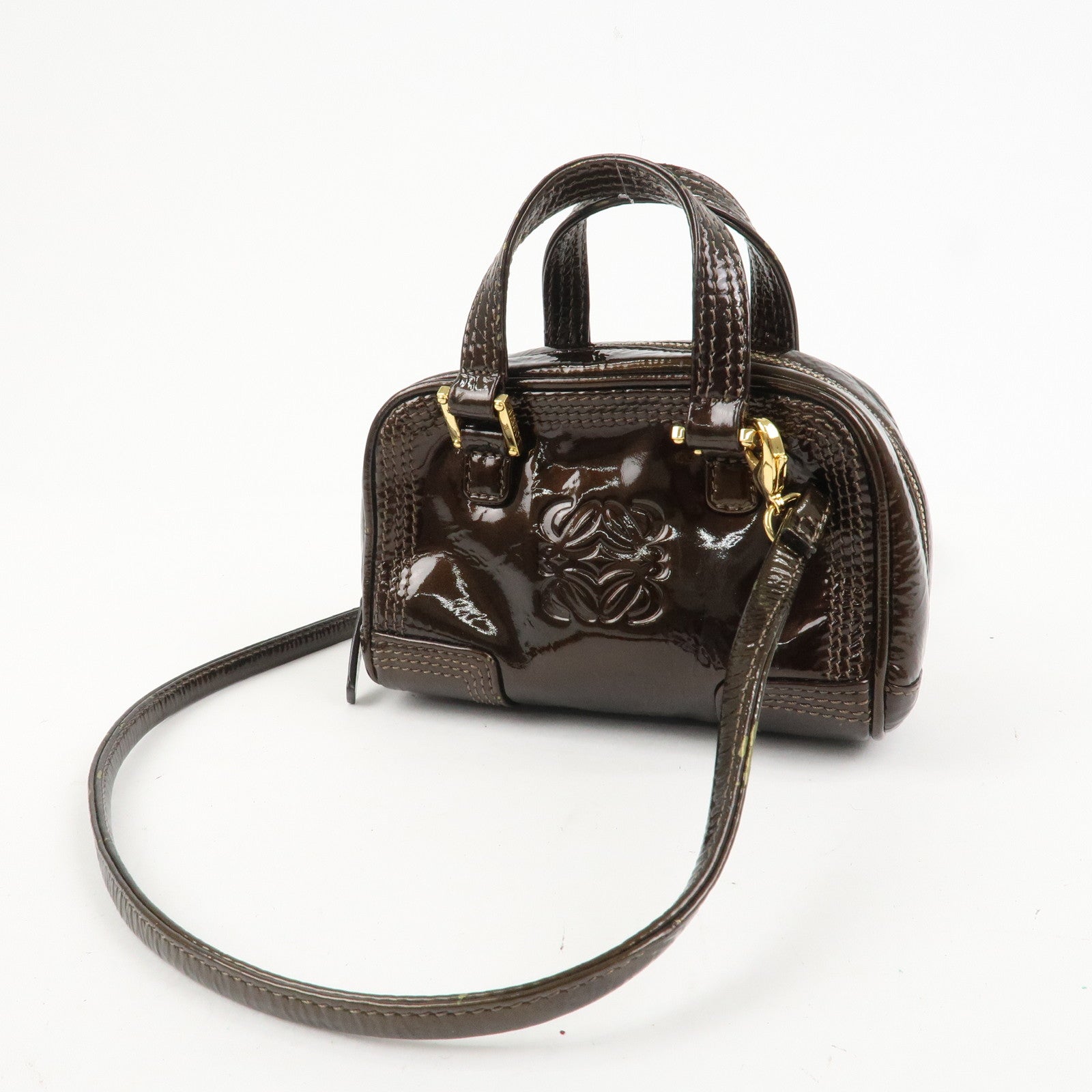 LOEWE Anagram Leather Micro Mini Amazona 2Way Shoulder Bag Brown