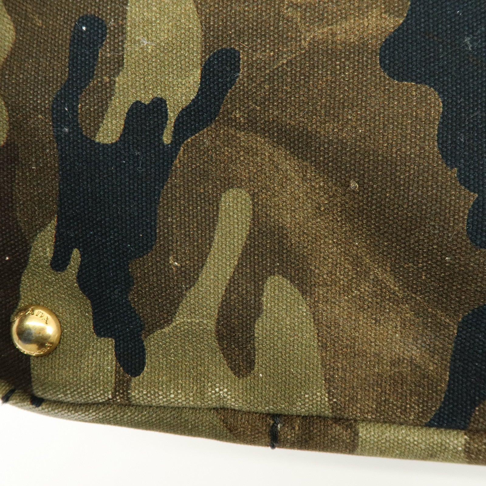 PRADA Canapa Large Tote Bag Hand Bag Khaki Black Brown BN1872