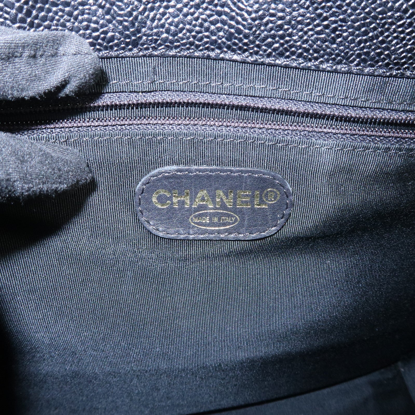 CHANEL Caviarskin Tote Bag Shoulder Bag Black Gold HDW Used