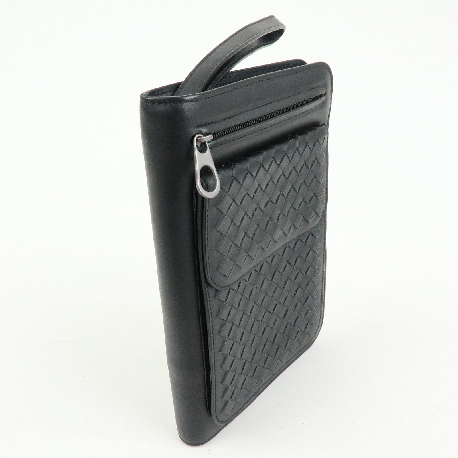 BOTTEGA VENETA Intrecciato Leather Clutch Bag Black 129528