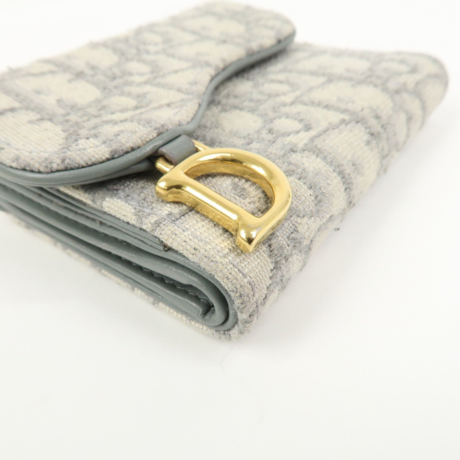 Christian Dior Trotter Saddle Tri-fold Compact Wallet Gray