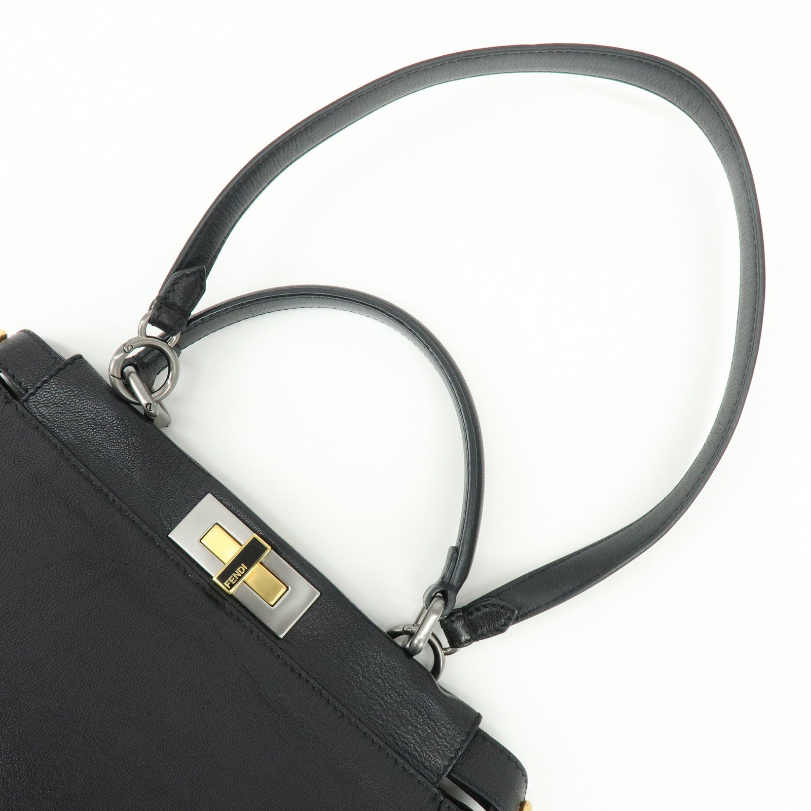 FENDI Peekaboo Leather 2Way Bag Hand Bag Shoulder Bag Black 8BN211