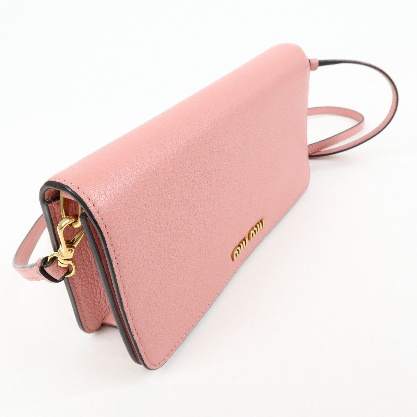 MIU MIU Madras Leather 2Way Clutch Bag Shoulder Bag Pink 5ZH044
