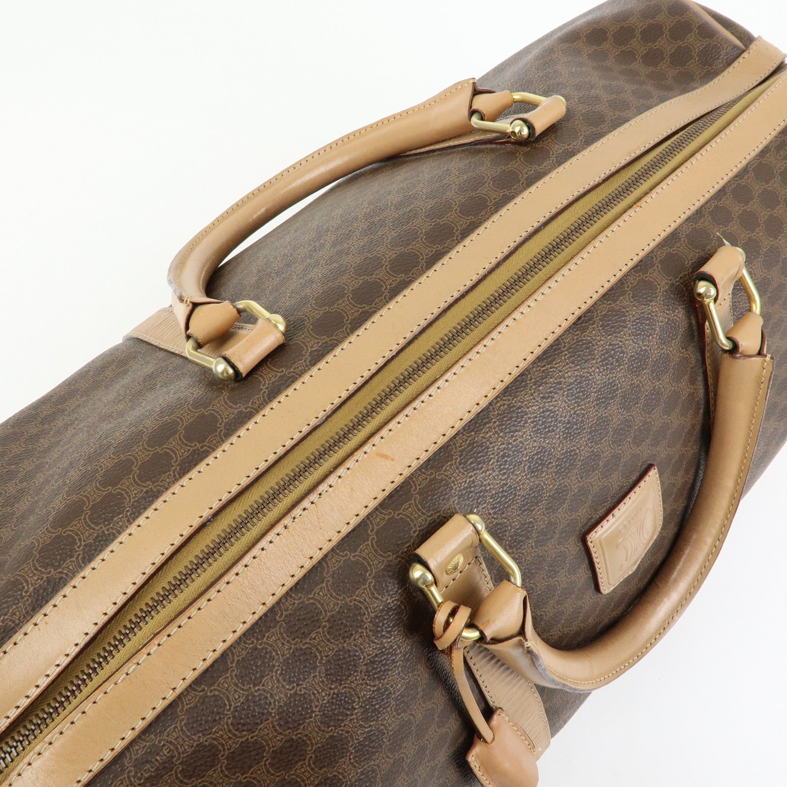 CELINE Macadam PVC Leather Boston Bag Hand Bag Brown