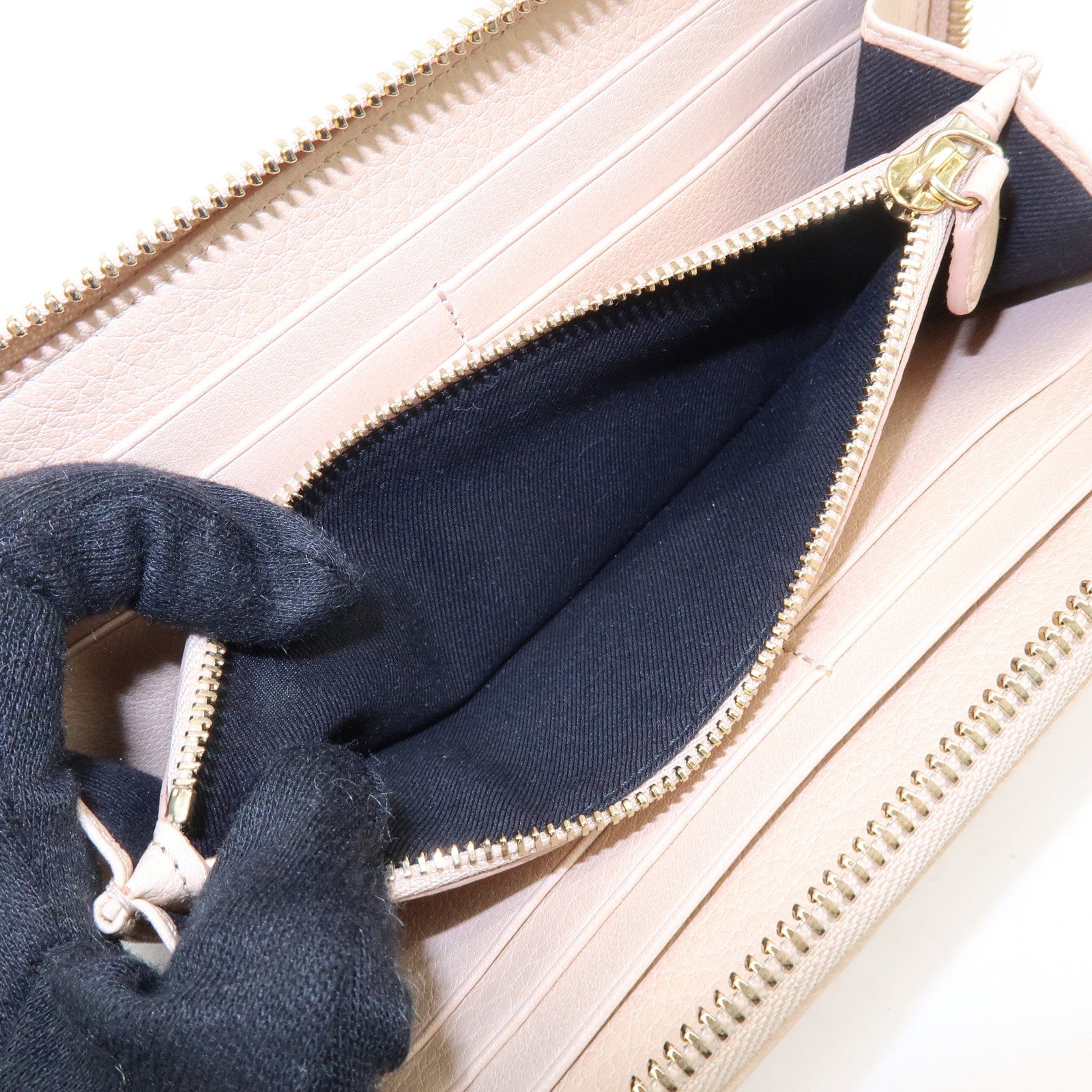 BVLGARI Logo Leather Round Zippy Long Wallet Pink Beige