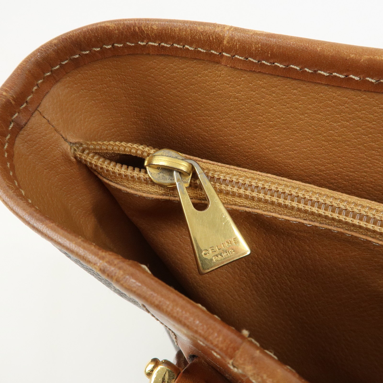 CELINE Macadam PVC Canvas Leather Tote Bag Hand Bag Brown