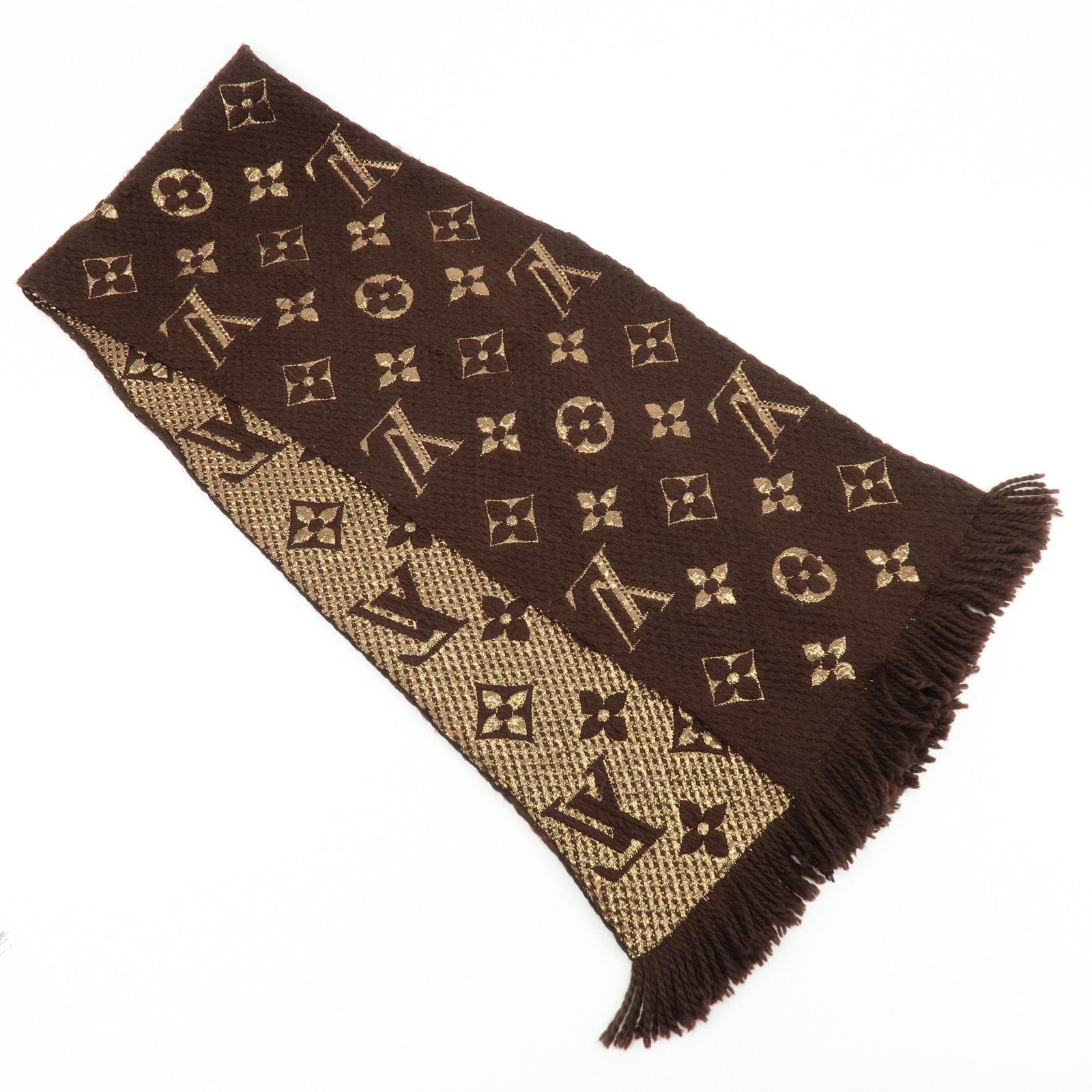 Louis Vuitton Echarpe Logomania Shine Wool Silk Scarf Brown M71383