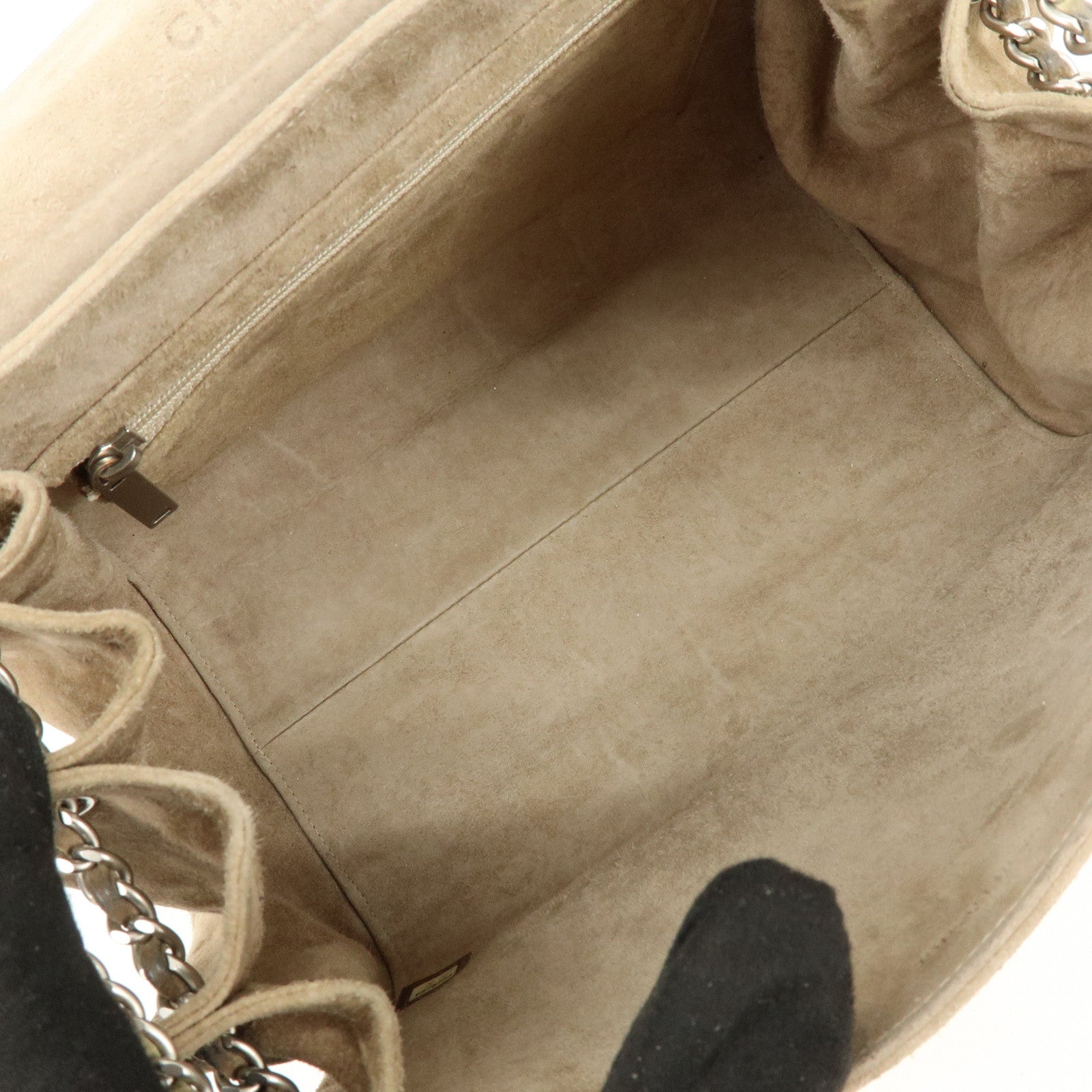 CHANEL Chocolate Bar Chanel 2.55 Suede Chain Shoulder Bag Beige