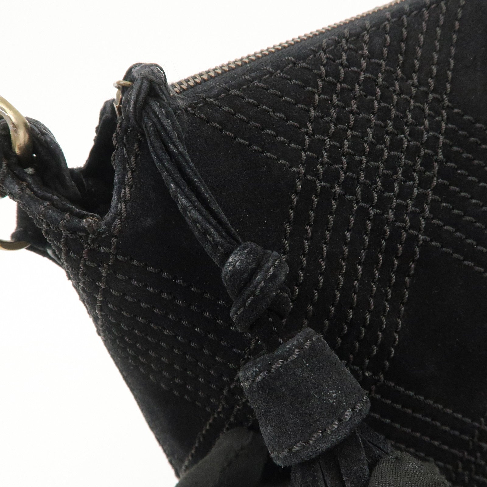 CHANEL Suede Shoulder Bag Hand Bag Tassel Black Used