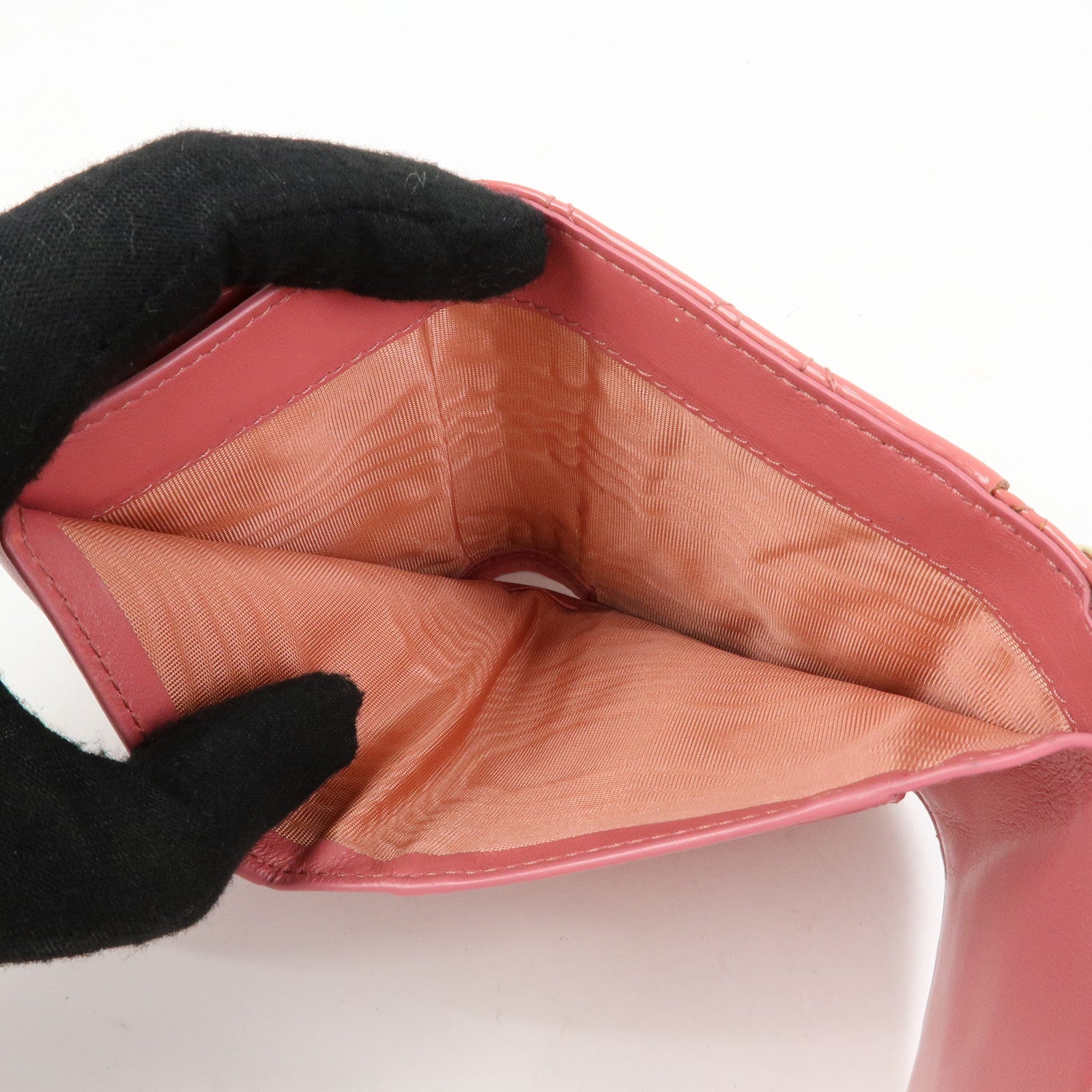 Christian Dior Cannage Patent Leather Bi-fold Compact Wallet Pink