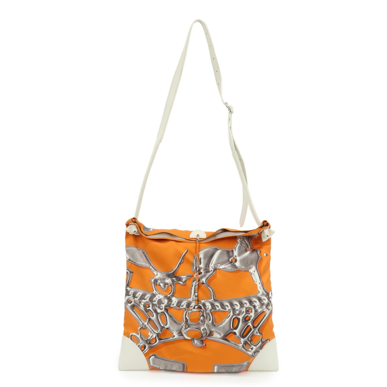 HERMS Silk Leather Silky City PM □O Stamped Shoulder Bag Orange