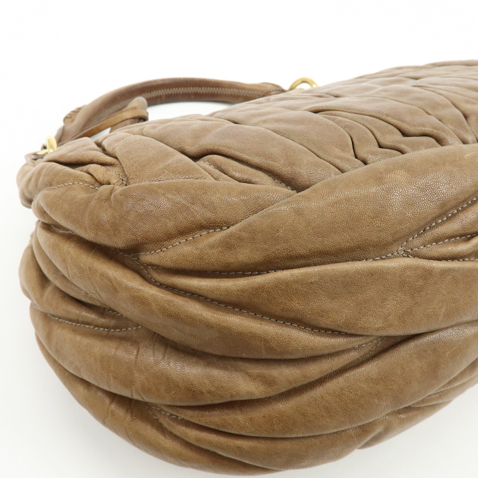 MIU MIU Matelasse Leather 2Way Bag Hand Bag Shoulder Bag Brown