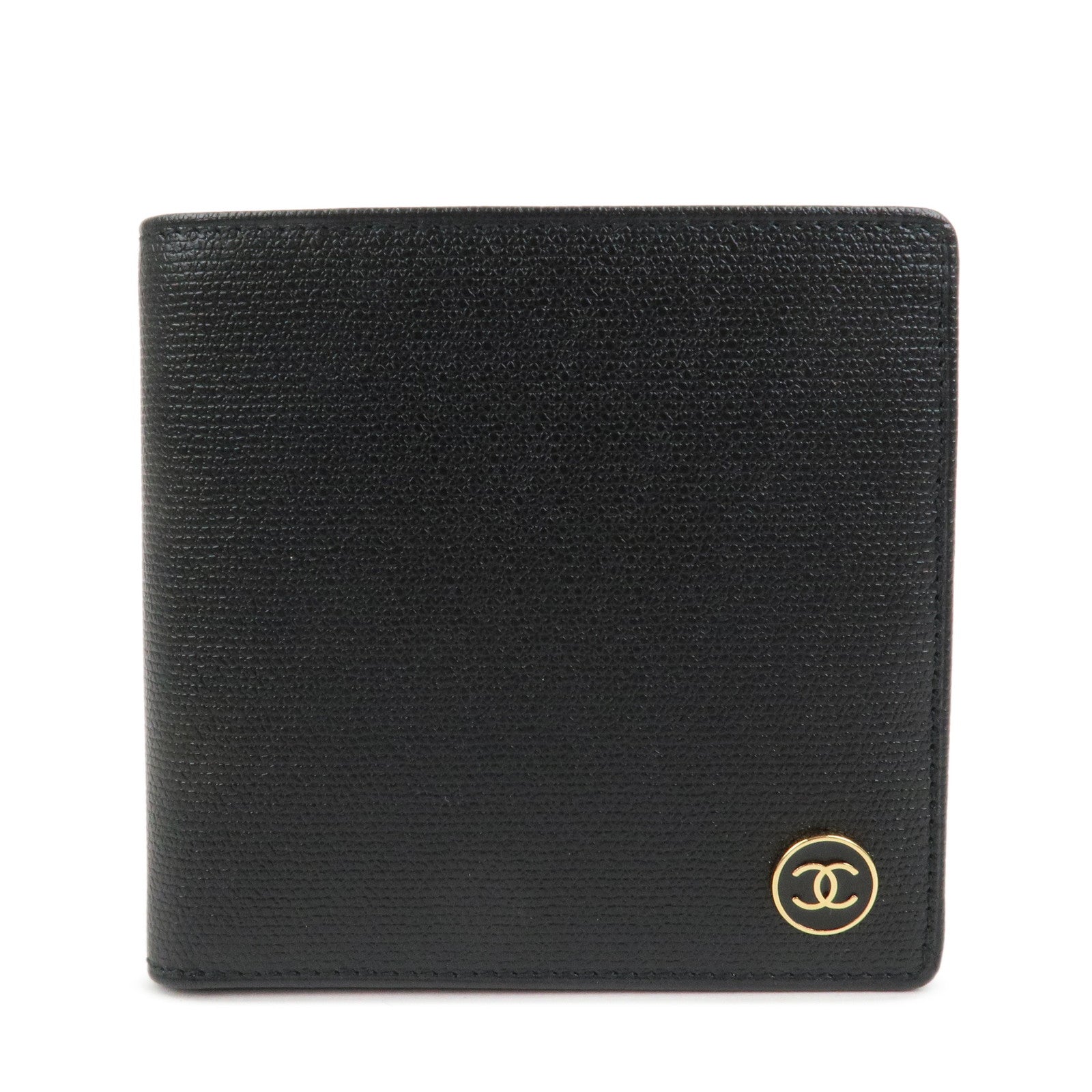 CHANEL COCO Button Leather Bi-Fold Compact Wallet Black A20901