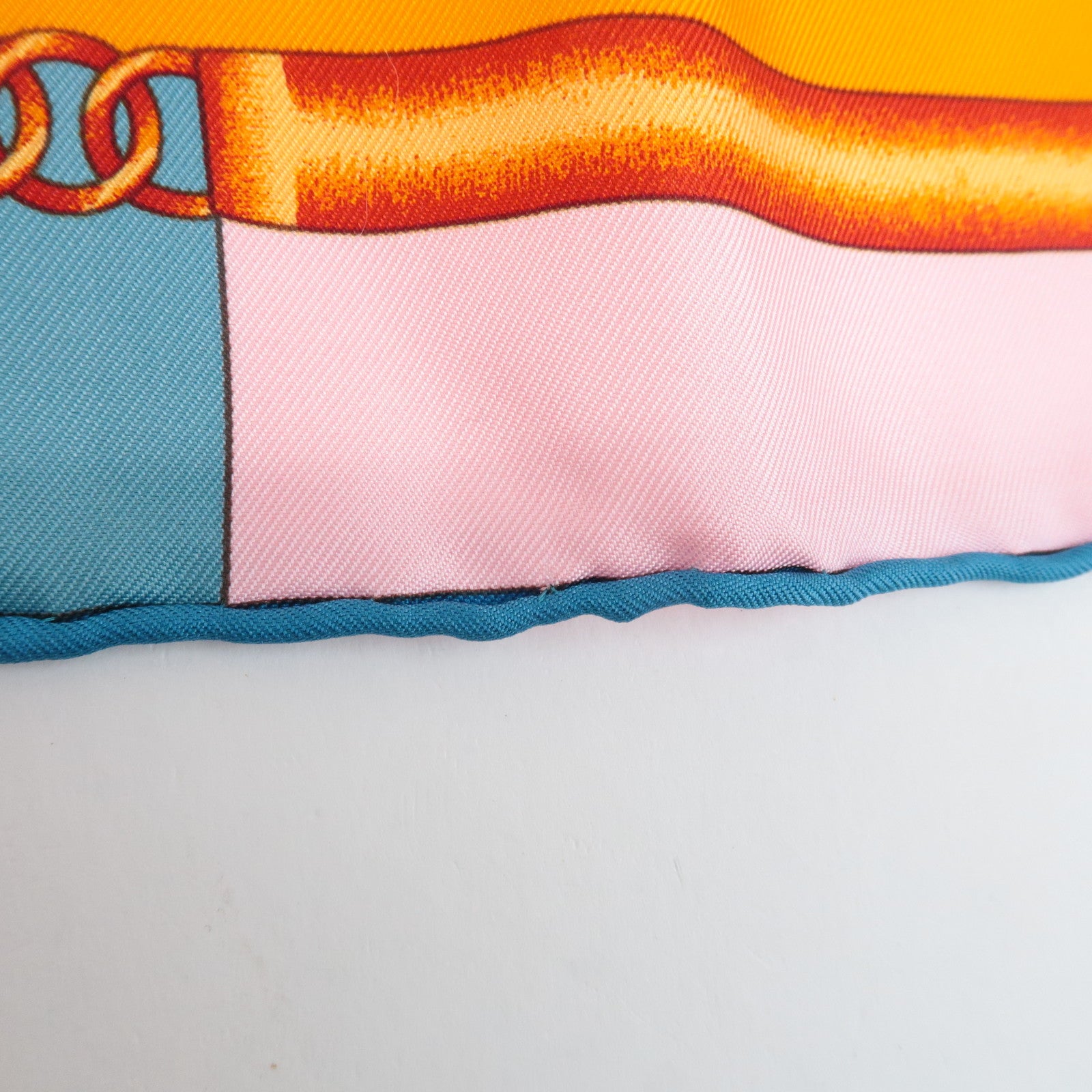 HERMES Carre 90 Silk 100% Scarf PARCOURS SANS FAUTE Orange Blue Used