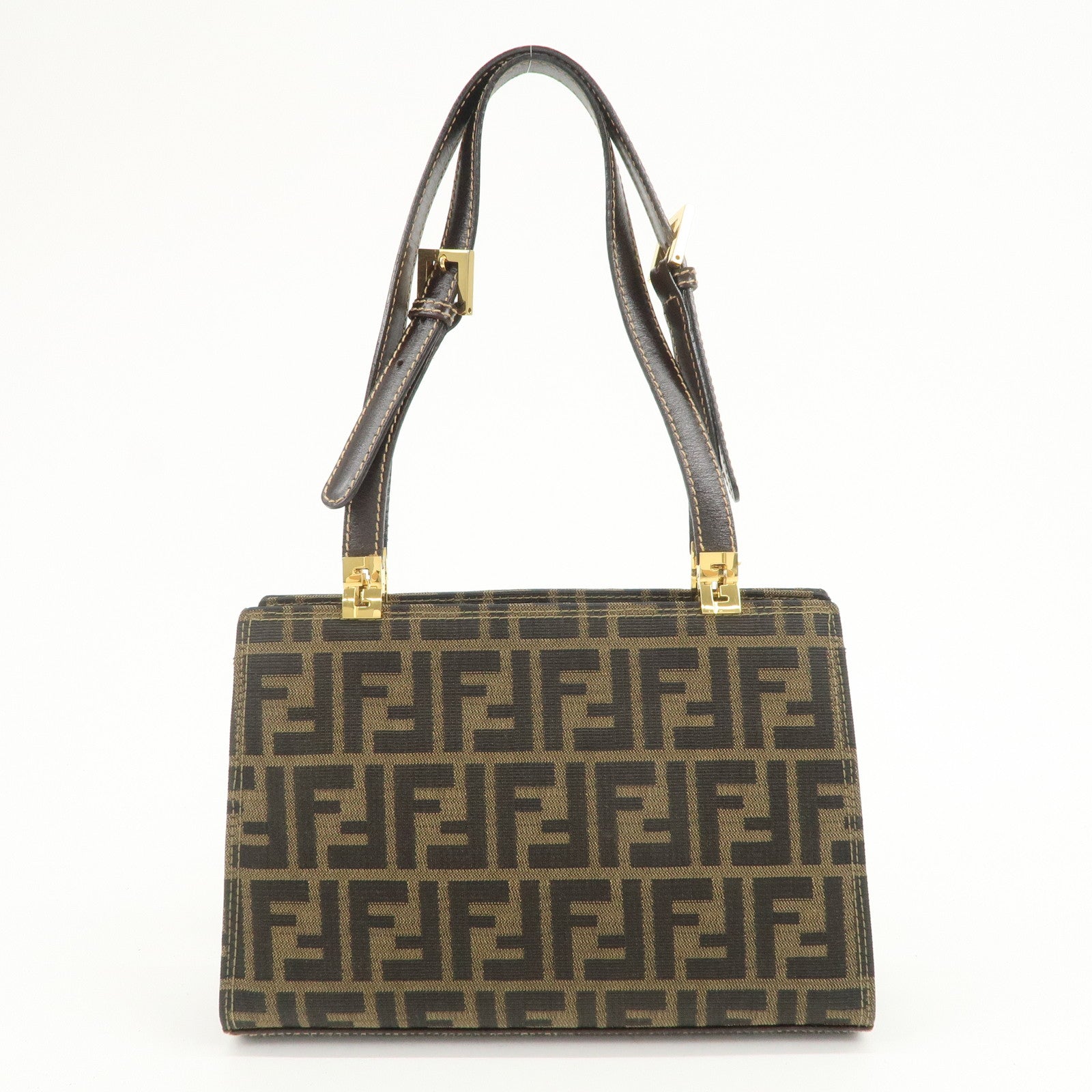 FENDI Zucca Canvas Leather Shoulder Bag Hand Bag Brown Black