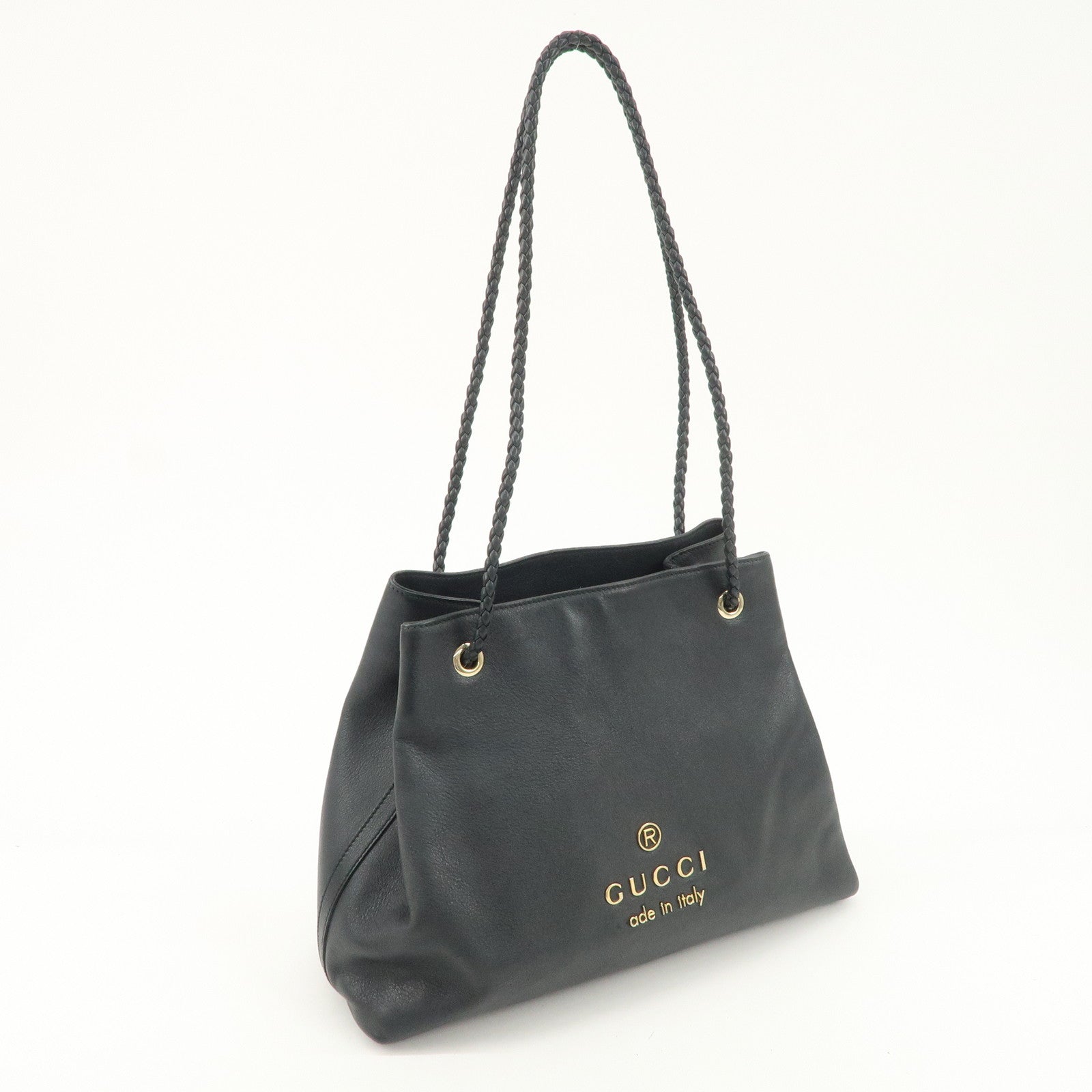 GUCCI Leather Tote Bag Shoulder Bag Black 419689 Used