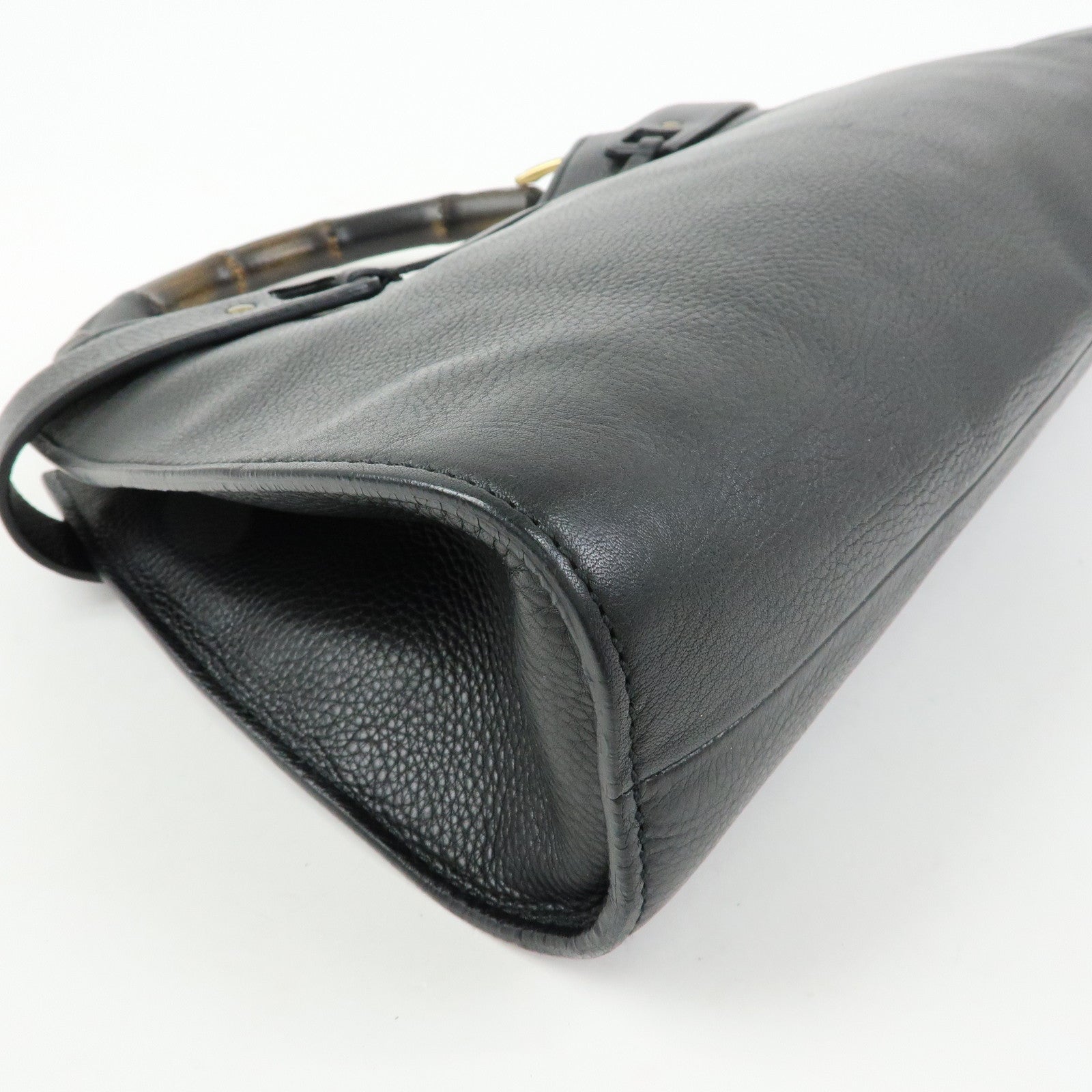 GUCCI Bamboo Leather Bamboo Hand Bag Black 109136
