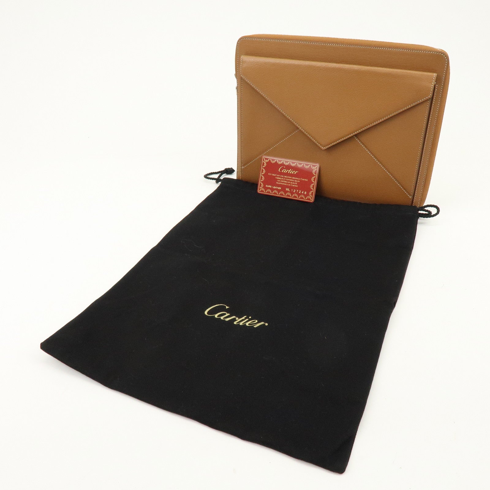 Cartier Leather Envelope Clutch Bag Pouch Brown