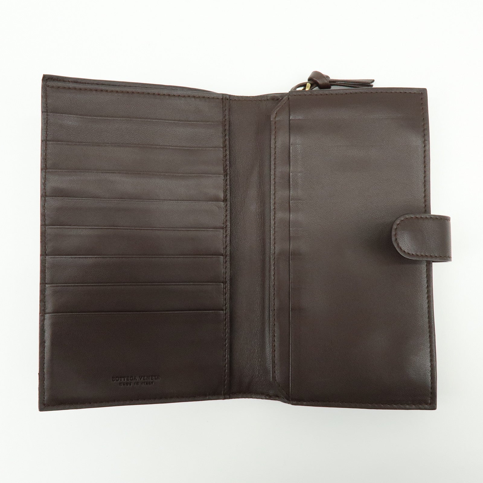BOTTEGA VENETA Intrecciato Leather Bi-fold Long Wallet Brown 114074