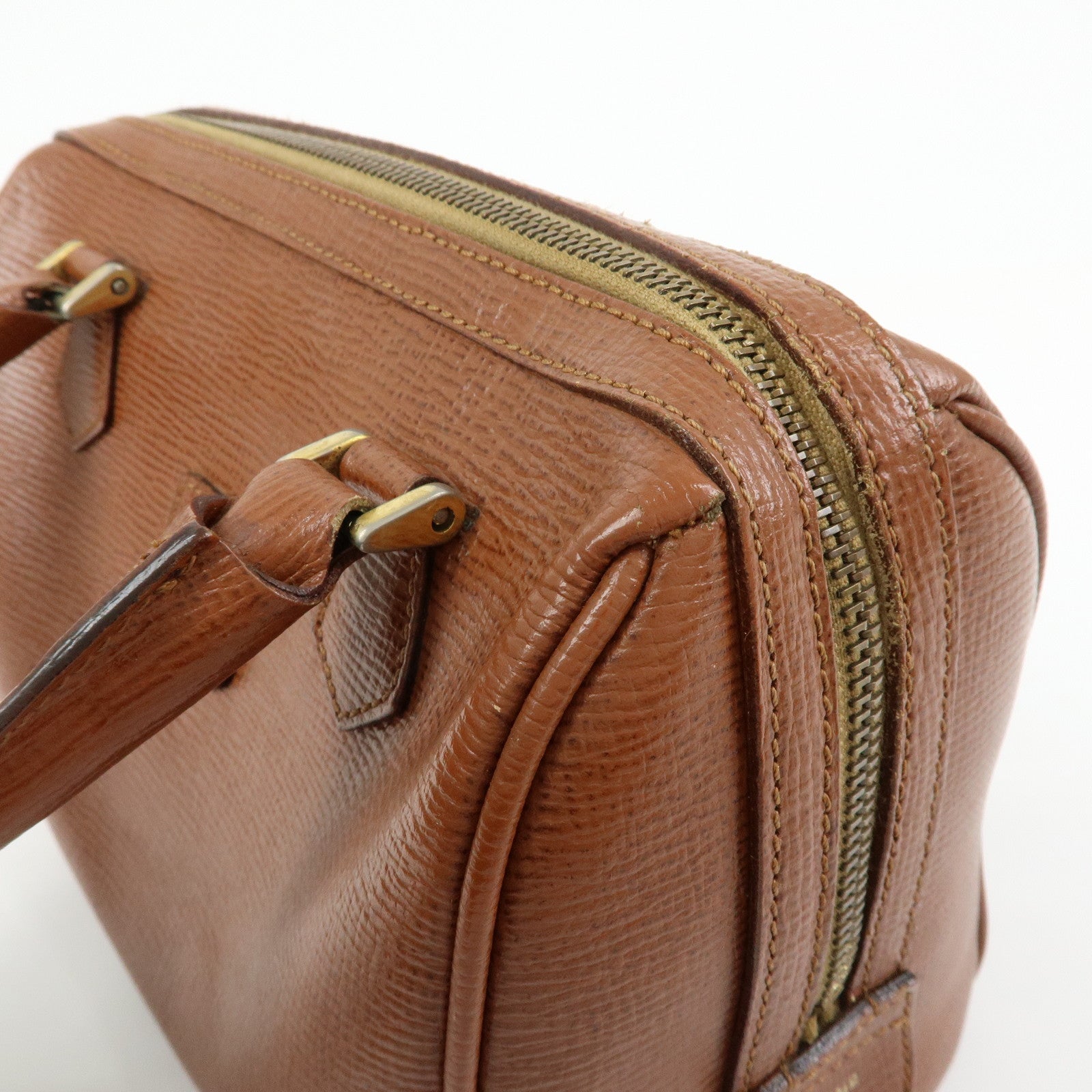 CELINE Triomphe Leather Boston Bag Hand Bag Brown
