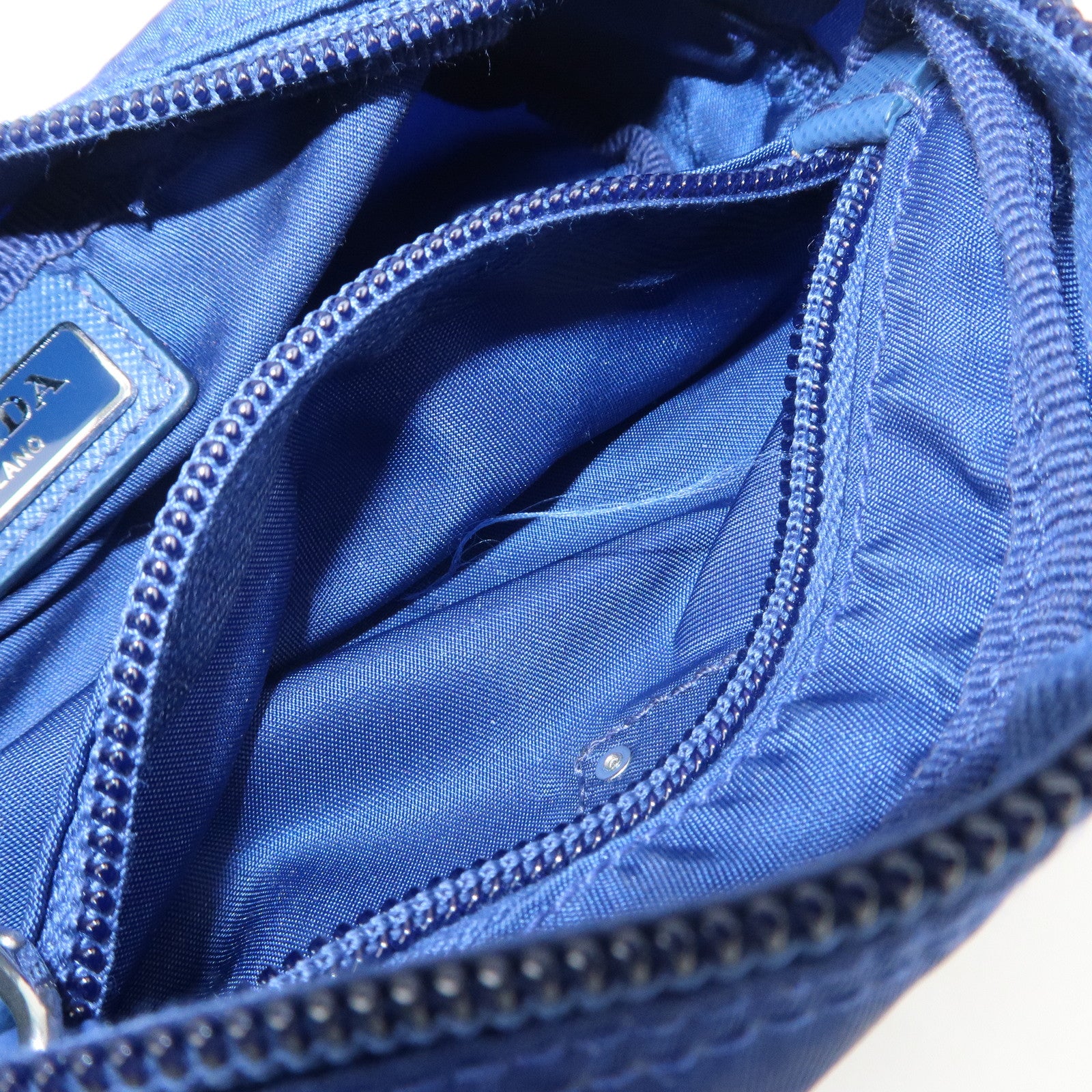 PRADA Triangle Logo Nylon Leather Cosmetic Pouch Blue 1N0175