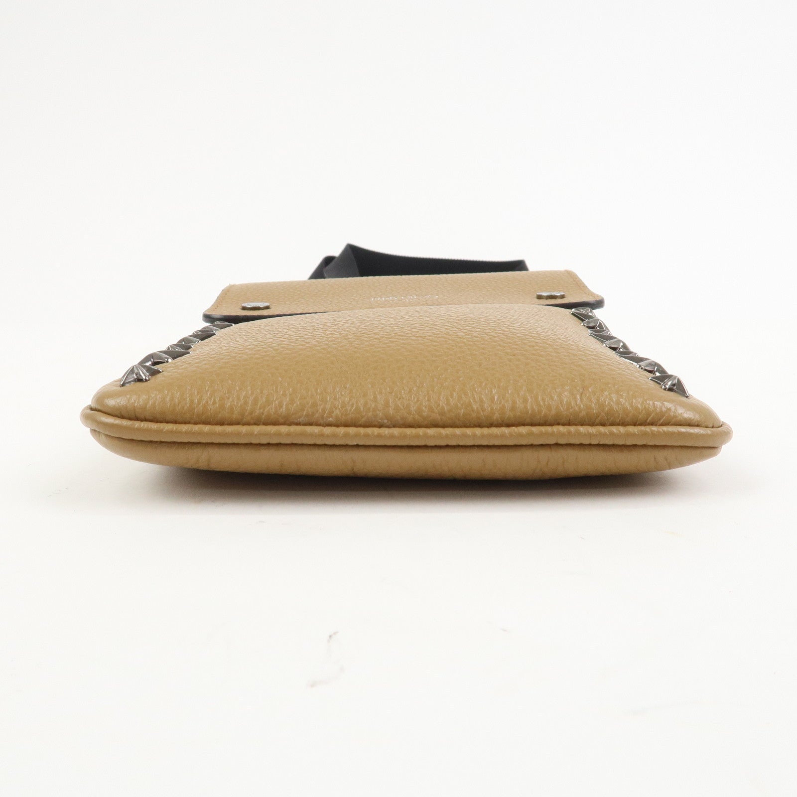 JIMMY CHOO Leather KIMI MESSANGER Studs Shoulder Bag Brown