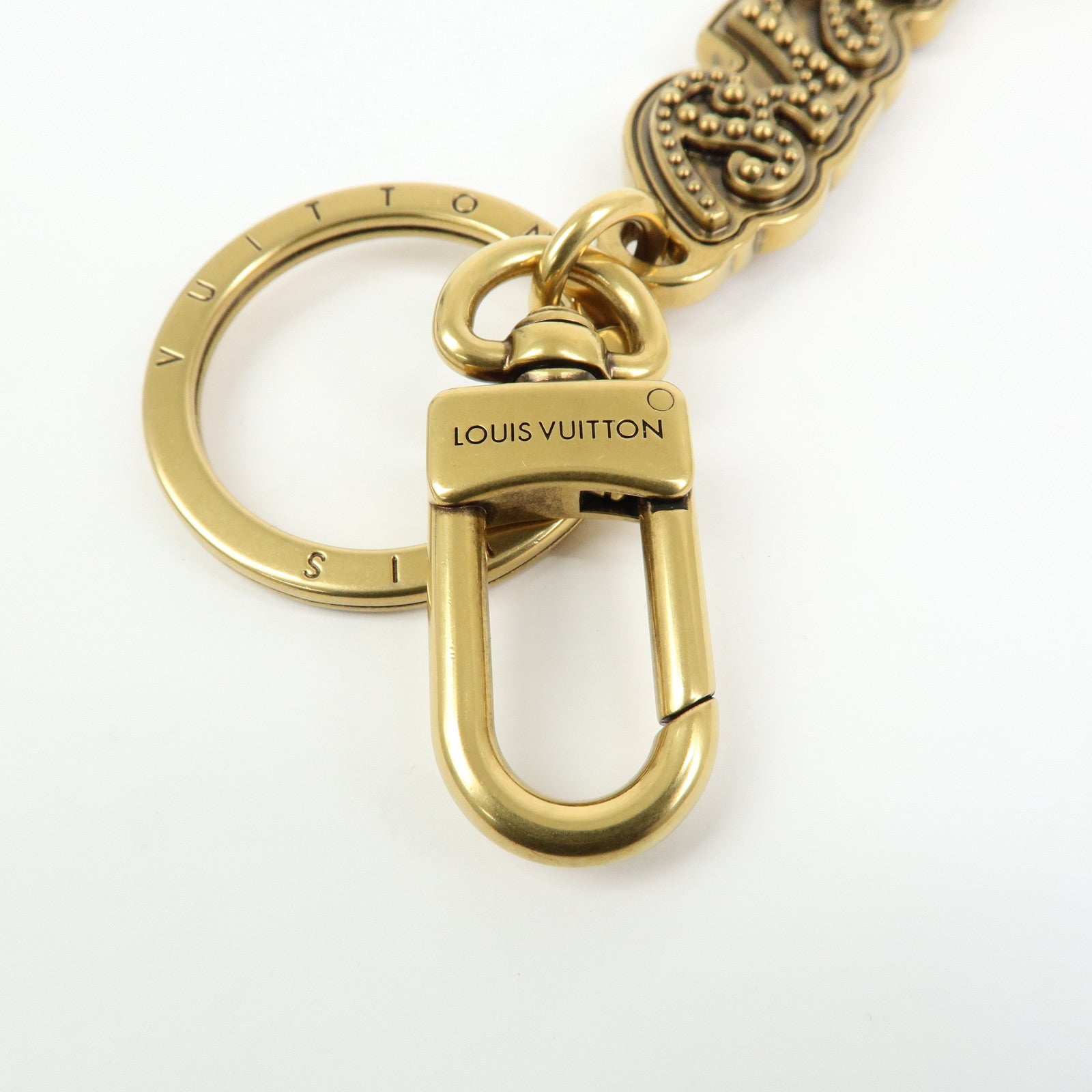 Louis Vuitton LV Lovers Studs Metal Bag Charm Key Chain Gold M01755