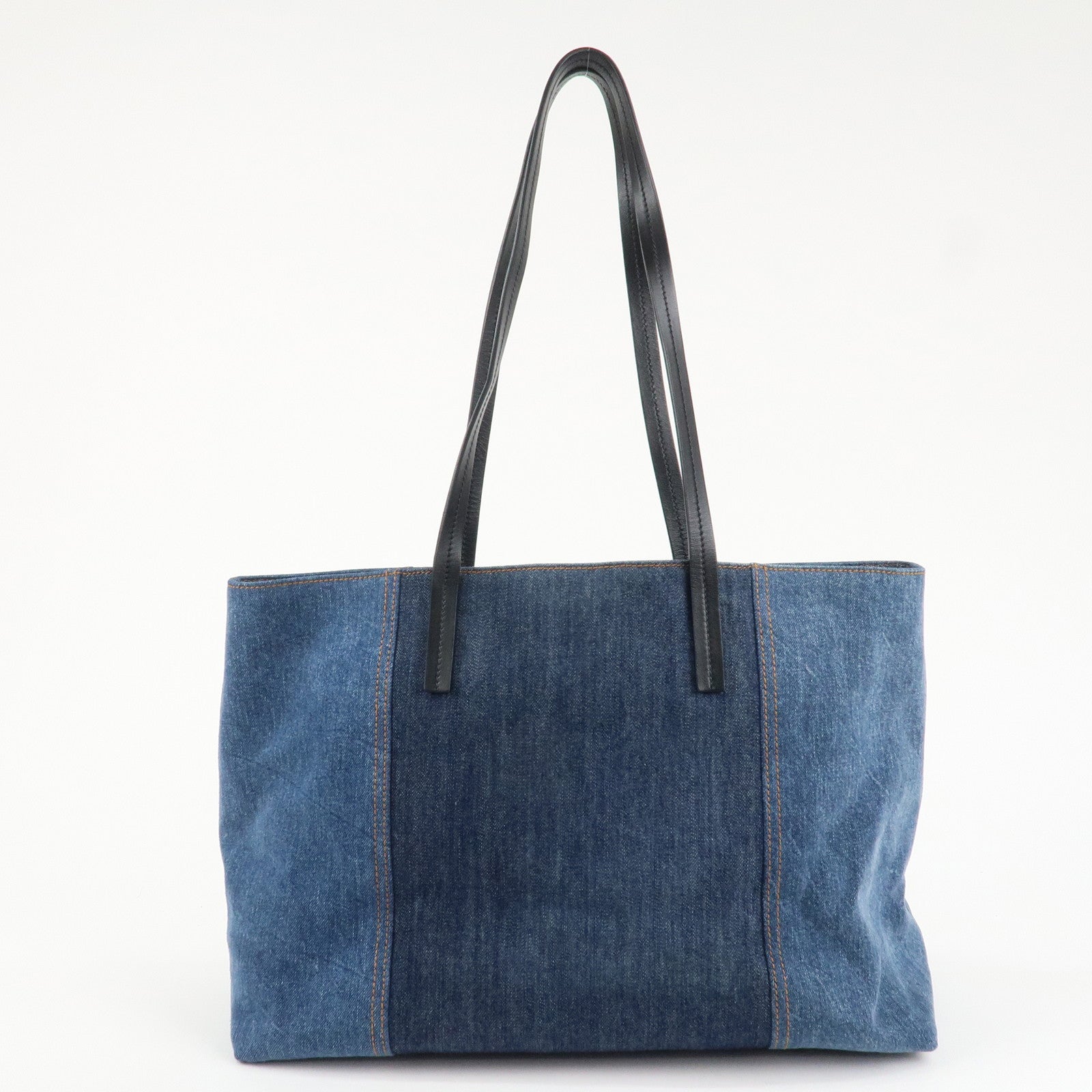MIU MIU Leather Denim Tote Bag Shoulder Bag Navy 5BG024 Used