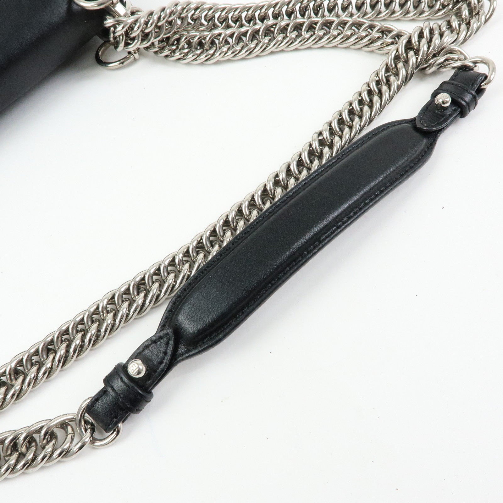 FENDI Kan I Mini Leather Chain Shoulder Crossbody Bag Black 8M0381