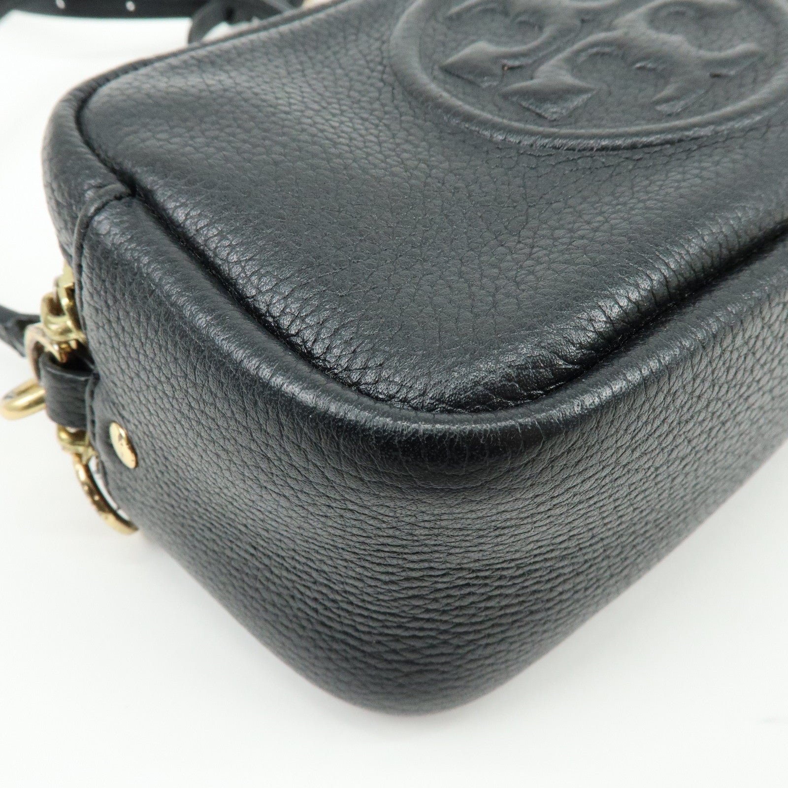 TORY BURCH Leather Double T Shoulder Bag Crossbody Bag Black