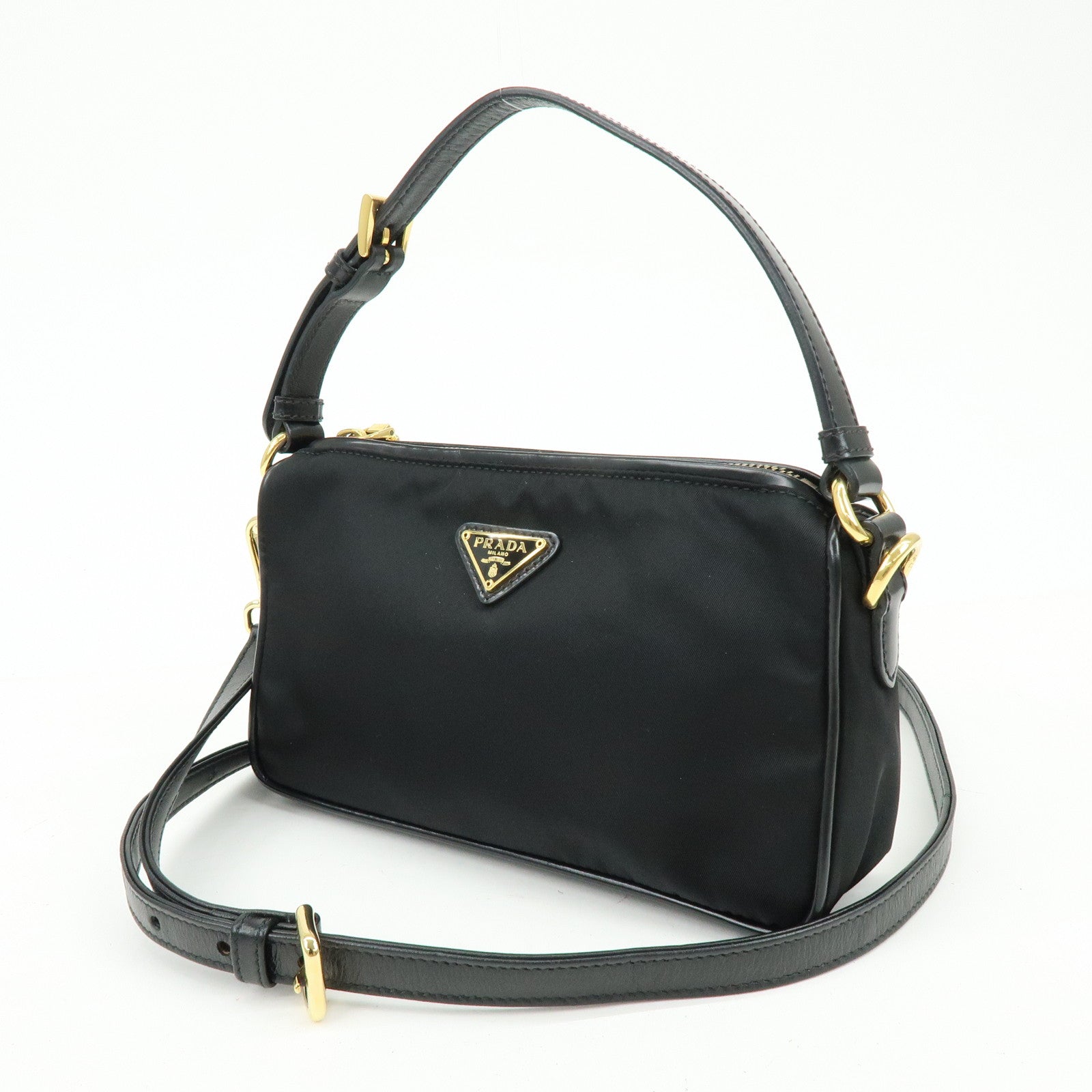 PRADA Triangle Logo Nylon 2Way Bag Hand Bag Shoulder Bag BN1833
