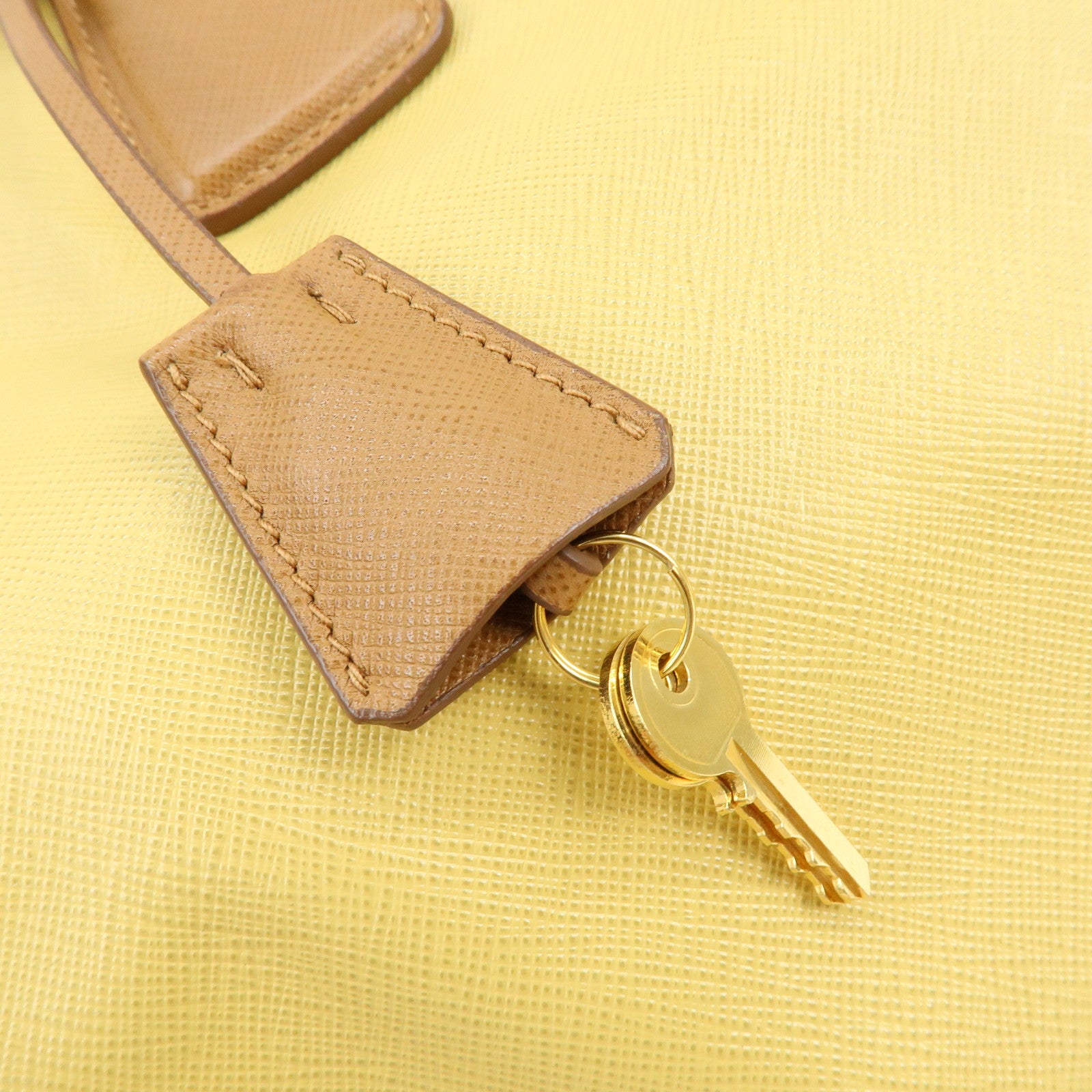 PRADA Triangle Logo Saffiano Leather Boston Bag Mustard Light Brown