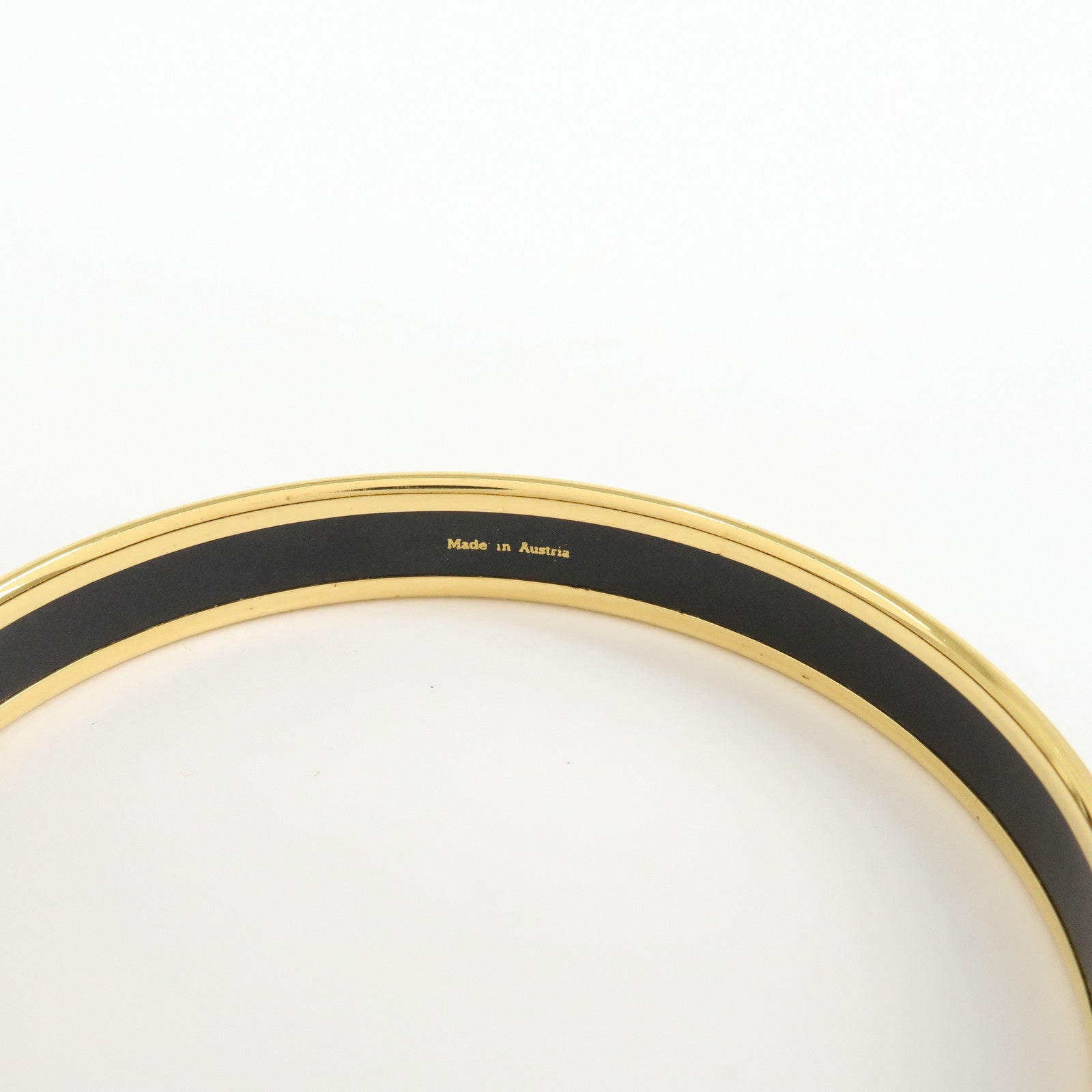 HERMES Email PM Plated Bracelet Bangle Black Gold