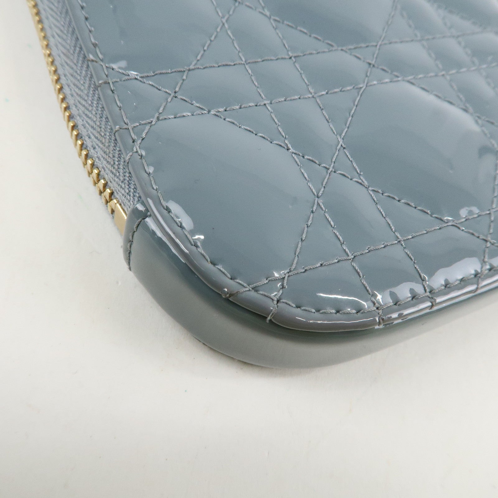 Christian Dior Lady Dior Canage Patent Leather Phone Holder Light Blue Used