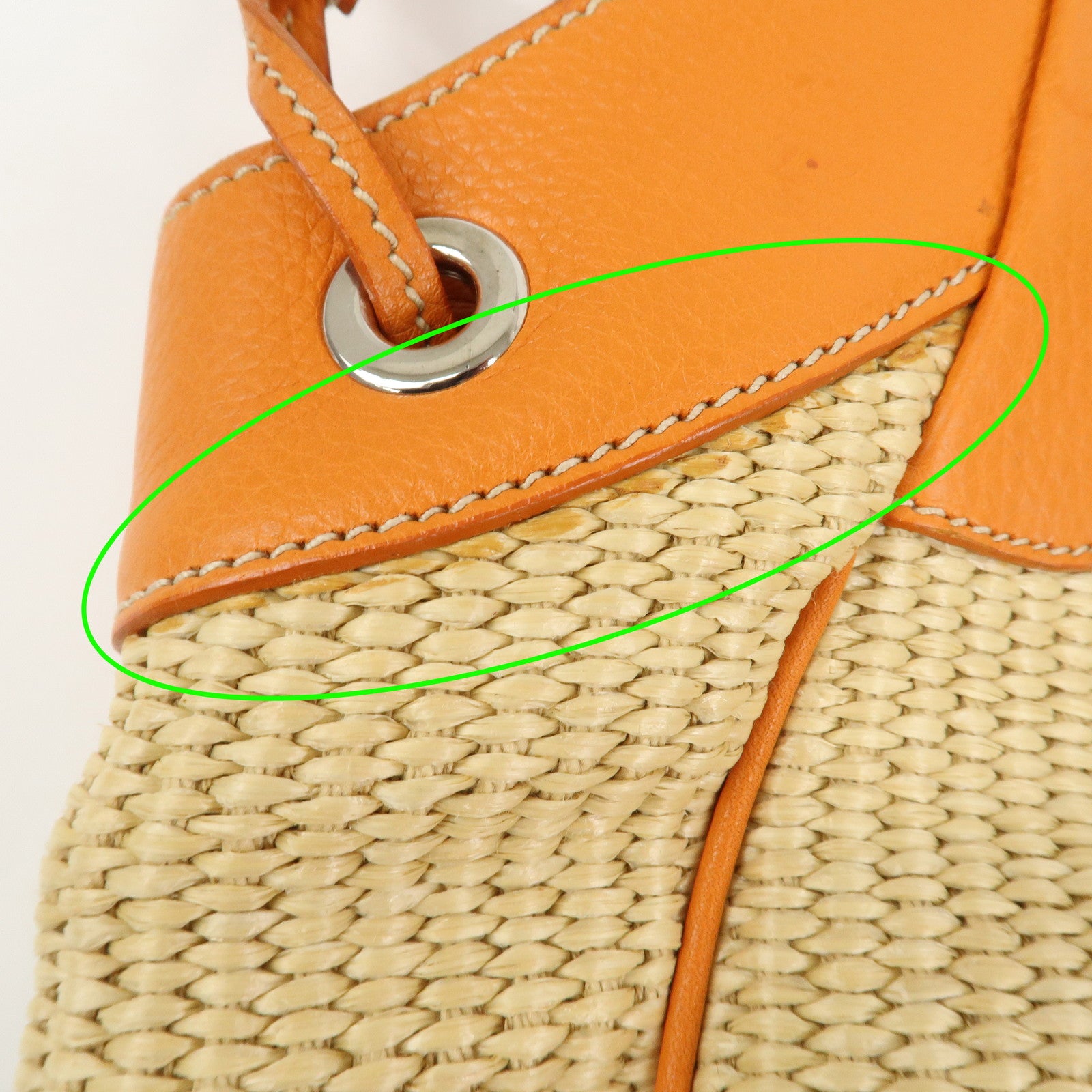 PRADA Logo Raffia Leather Shoulder Bag Hand Bag Orange BR2923